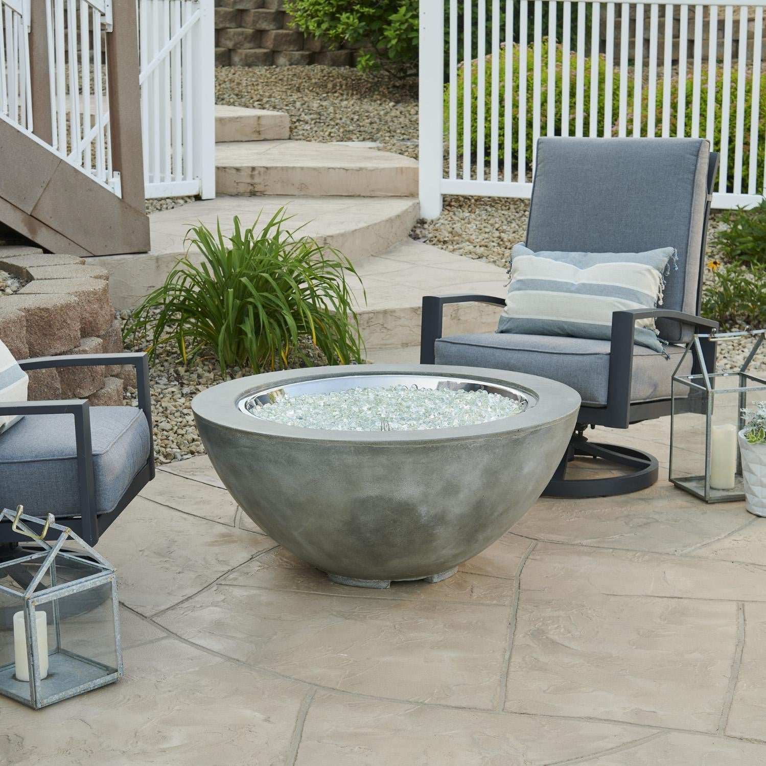 Villa View 42-Inch Round Glass Fiber Reinforced Concrete Propane w/ Electronic Ignition Fire Bowl in Natural Gray