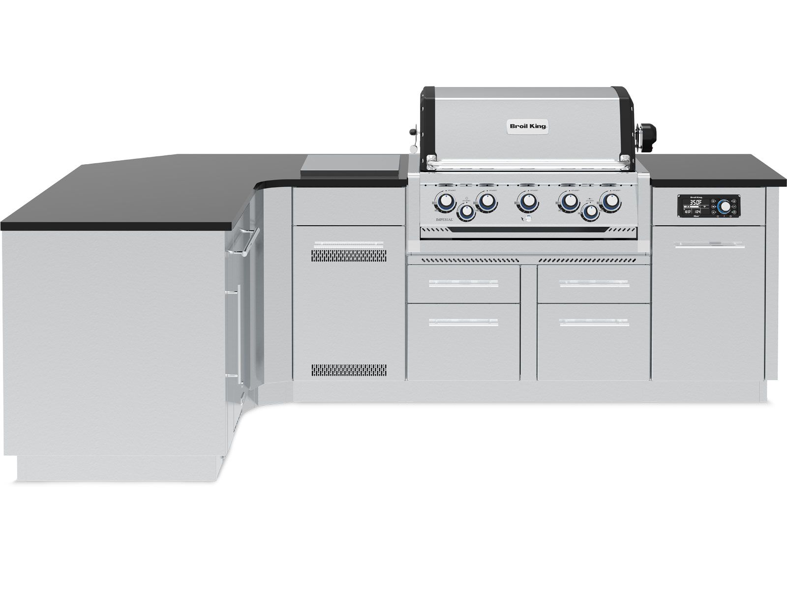 Broil King 69 x 111-Inch Outdoor Kitchen Island with Imperial QS 590i 5-Burner Gas Grill, Rotisserie, Side Burner, Refrigerator & iQue™ Technology Control