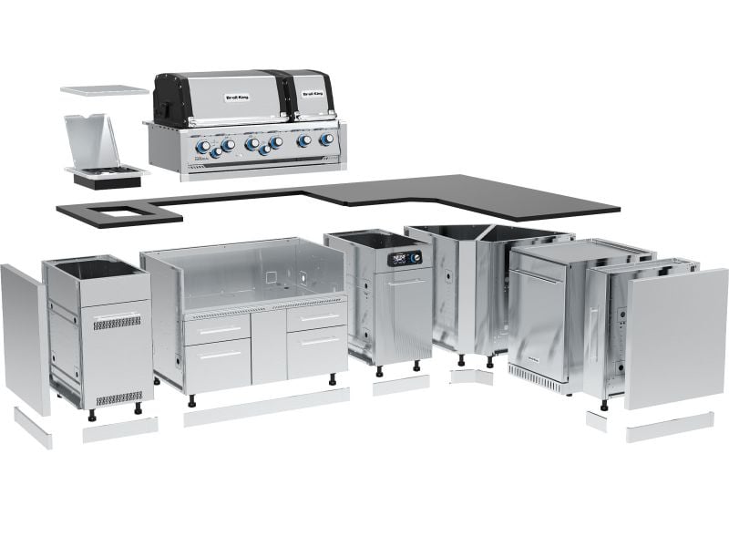 Broil King 118 x 70-Inch Outdoor Kitchen Island with Imperial QS 690i 6-Burner Gas Grill, Rotisserie, Side Burner, Refrigerator & iQue™ Technology Control