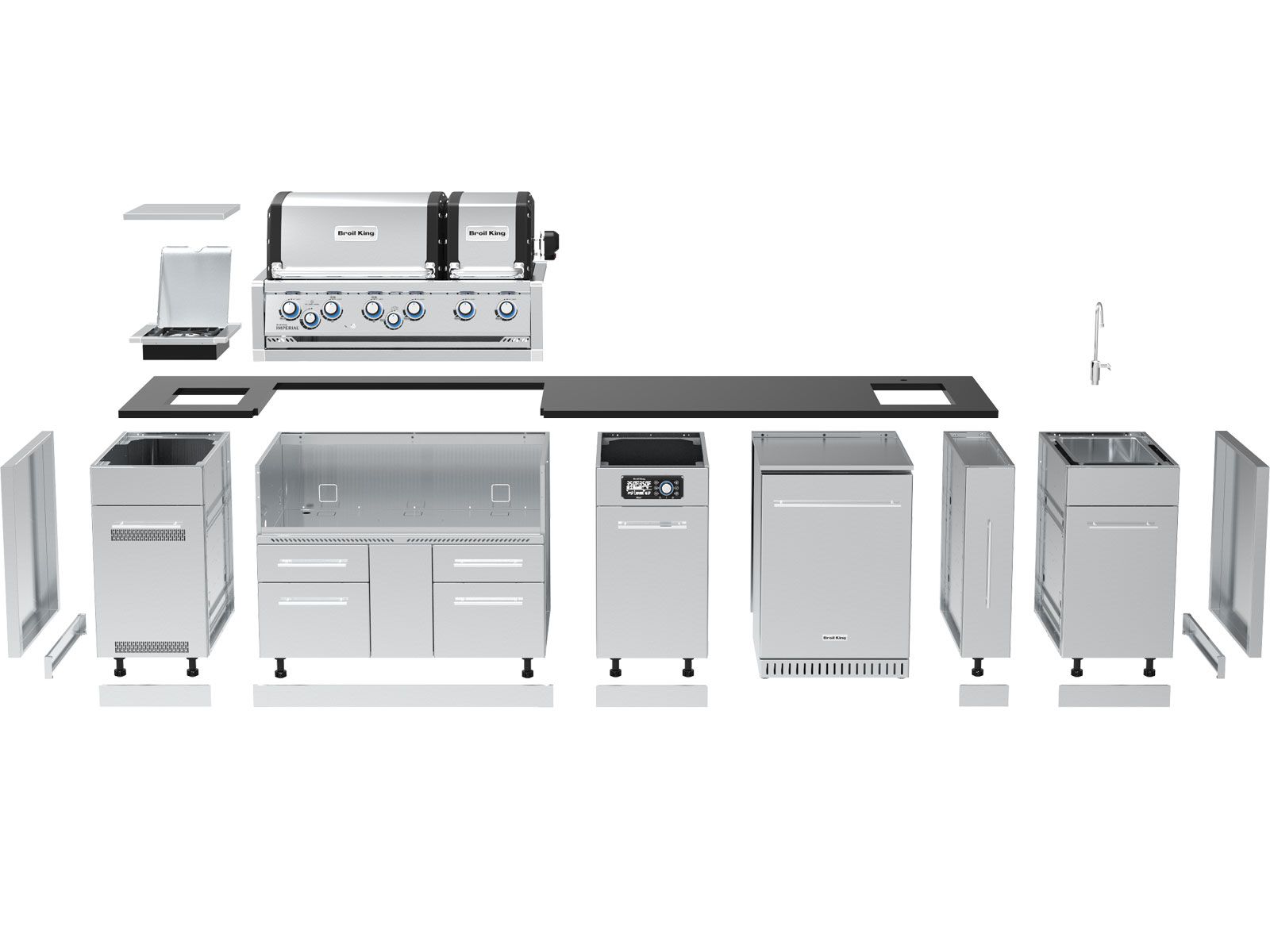Broil King 11-Foot Outdoor Kitchen Island with Imperial QS 690i 6-Burner Gas Grill, Rotisserie, Side Burner, Sink, Refrigerator & iQue™ Technology Control