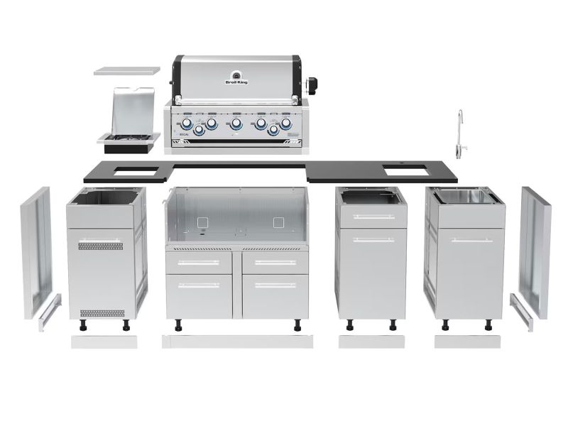 Broil King 8-Foot Outdoor Kitchen Island with Imperial S 590i 5-Burner Gas Grill, Rotisserie & Side Burner