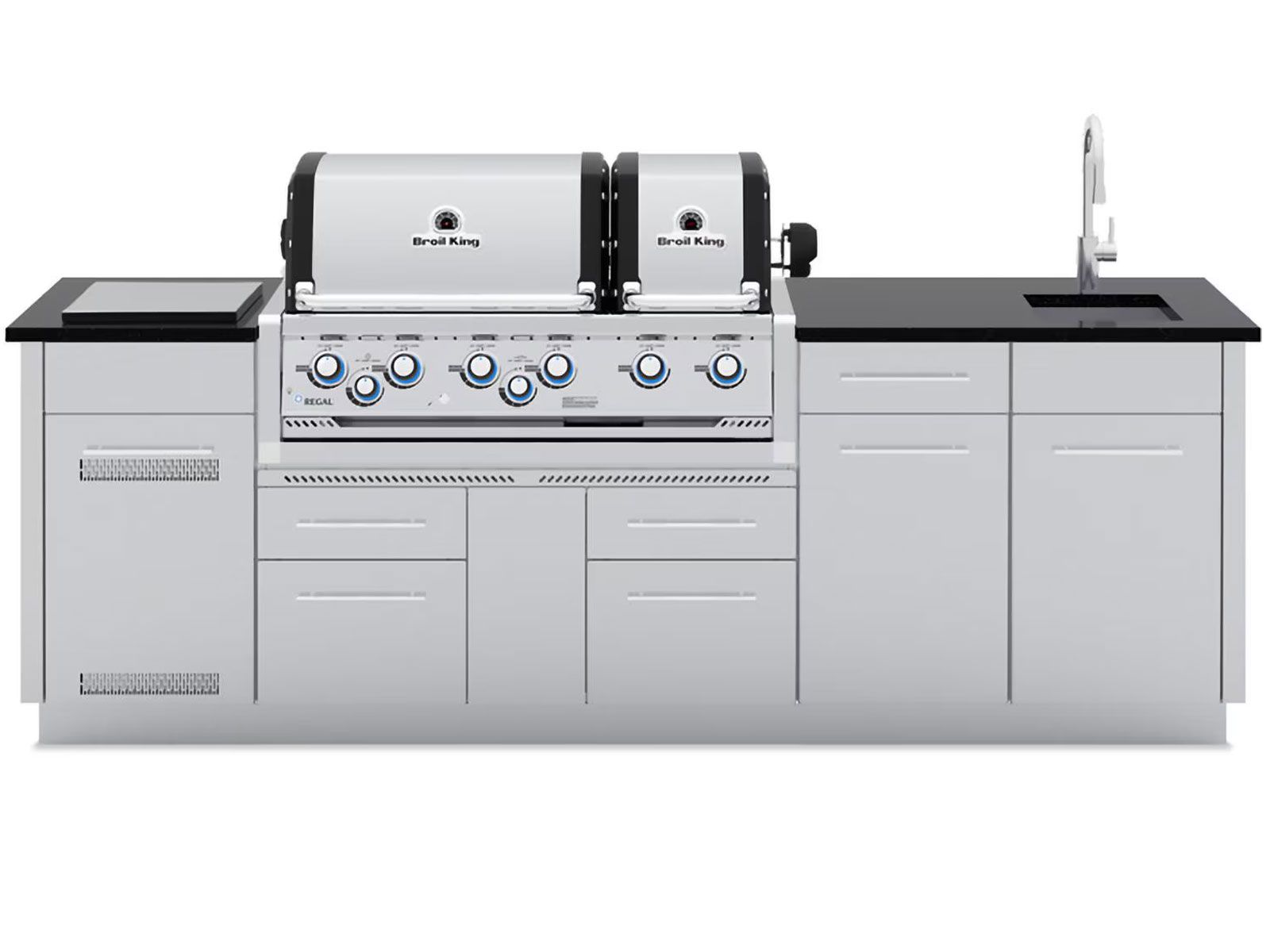 Broil King 8 1/2-Foot Outdoor Kitchen Island with Imperial S 690i 6-Burner Gas Grill, Rotisserie & Side Burner