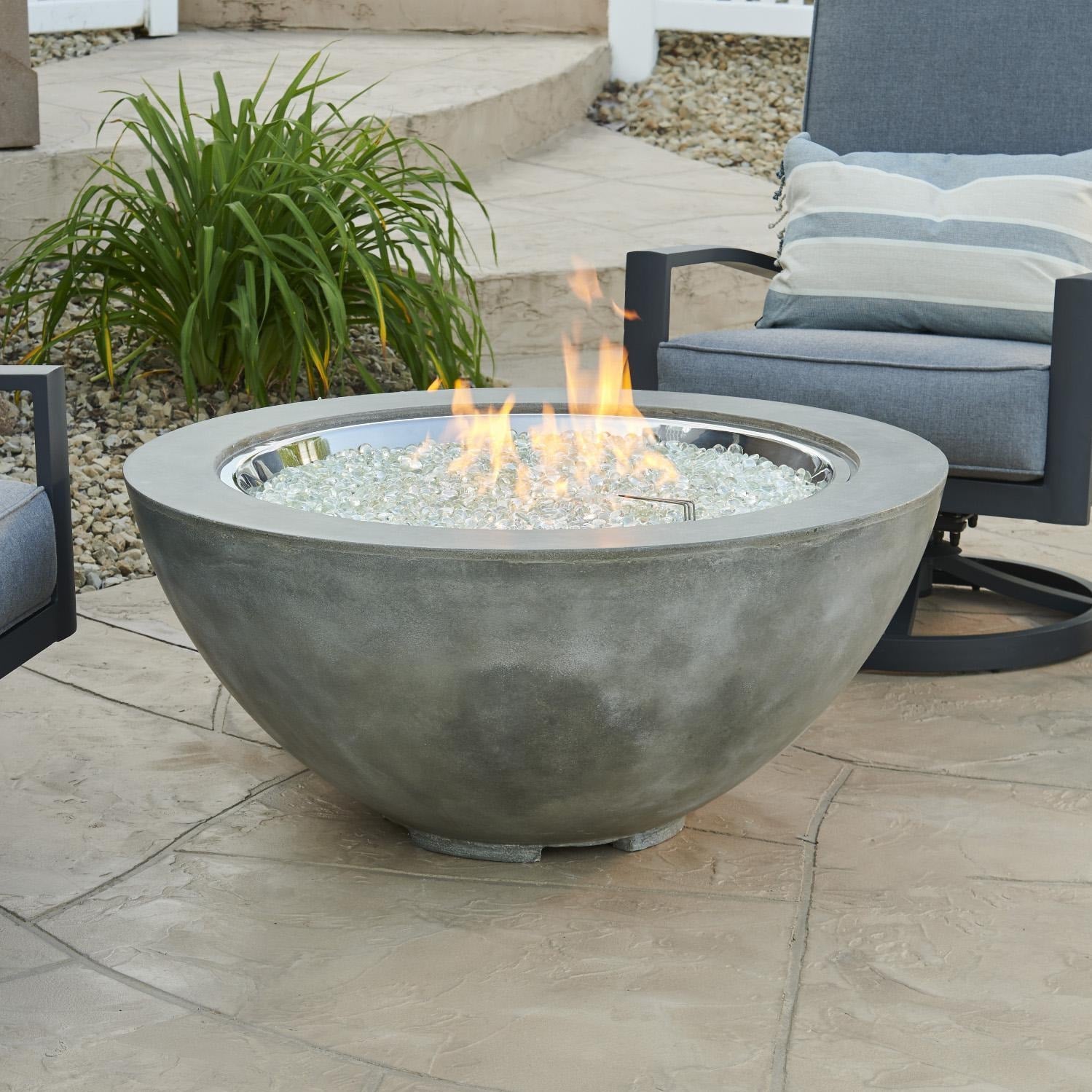 Villa View 42-Inch Round Glass Fiber Reinforced Concrete Propane w/ Electronic Ignition Fire Bowl in Natural Gray
