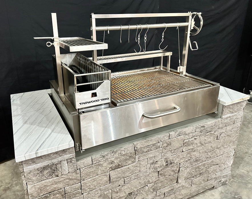 Tagwood BBQ Fully Assembled XL Built-In Argentine Wood Fire & Charcoal Grill - BBQ25SS
