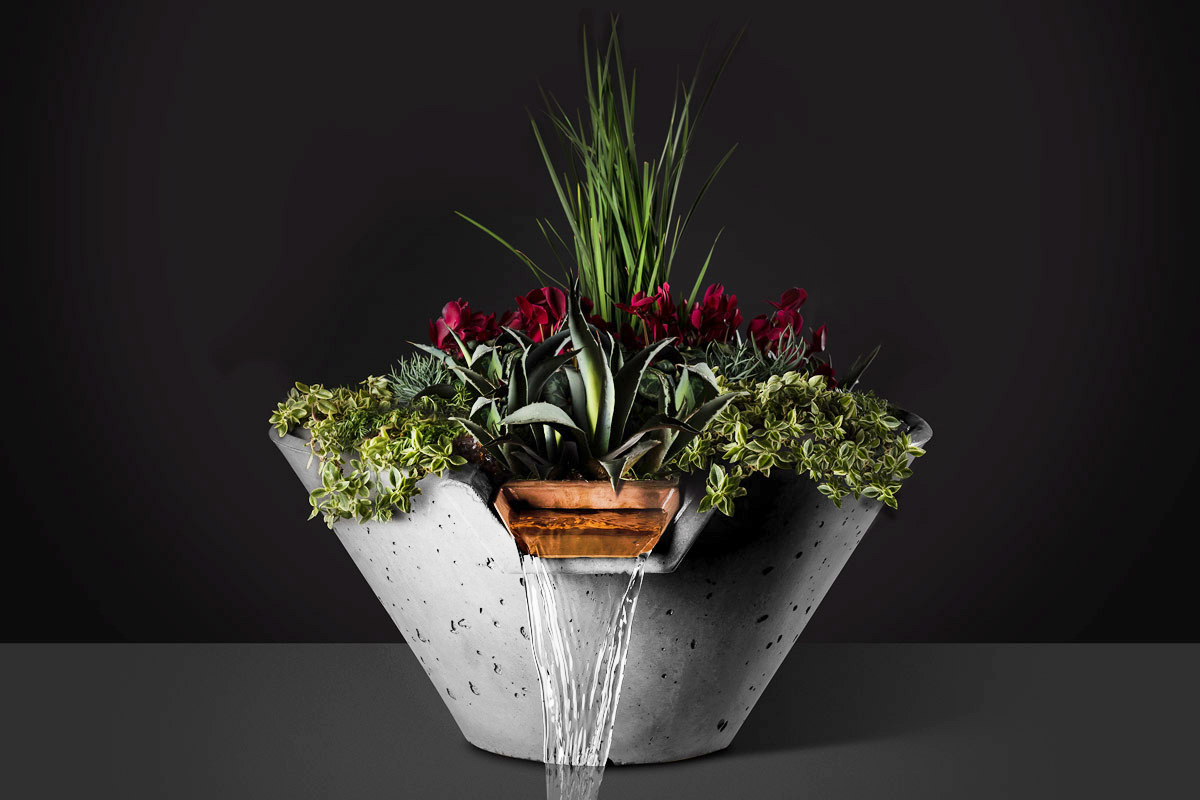 Cascade Water + Planter Conical Concrete