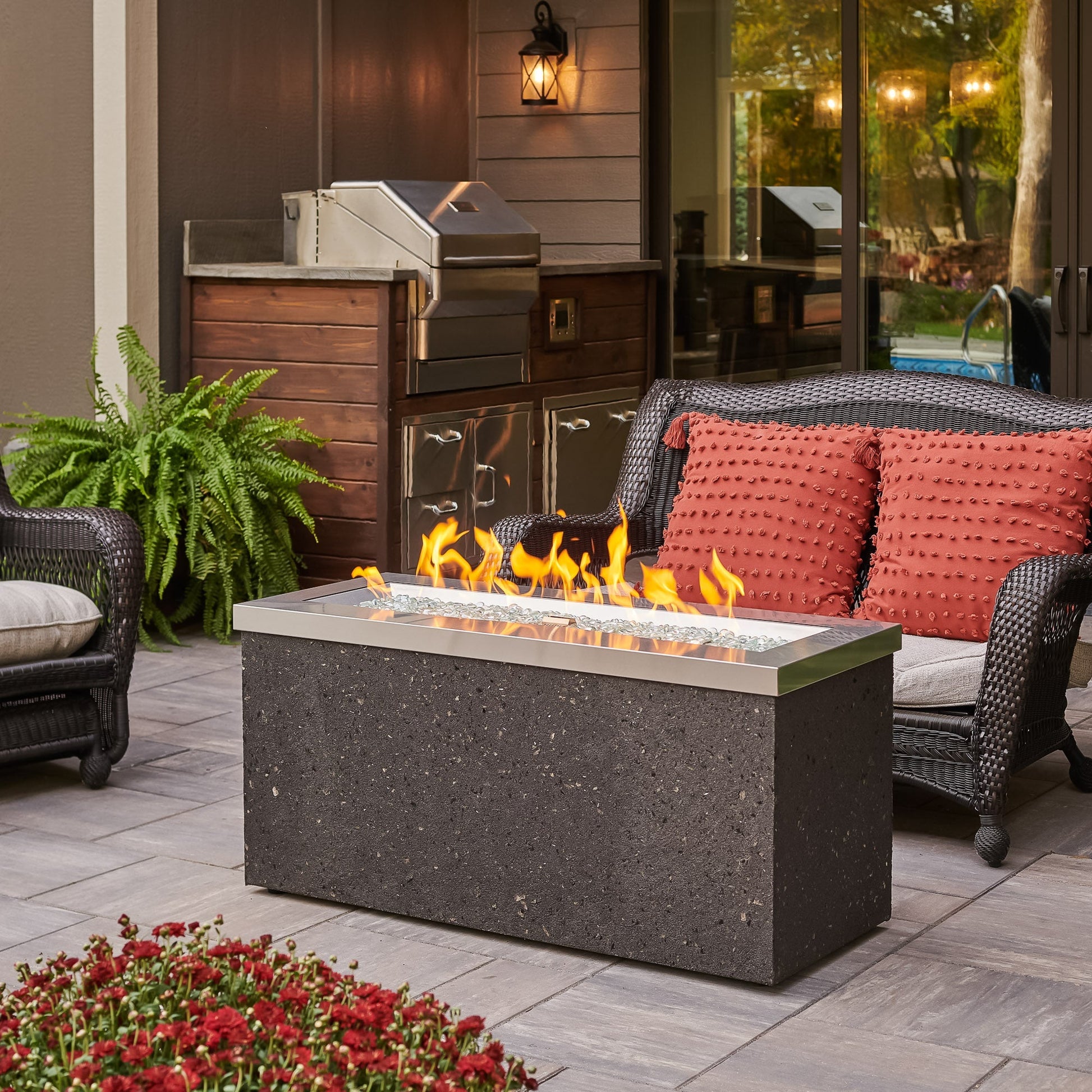 Key Largo 48 Inch Rectangular Stucco Natural Gas Fire Pit Table