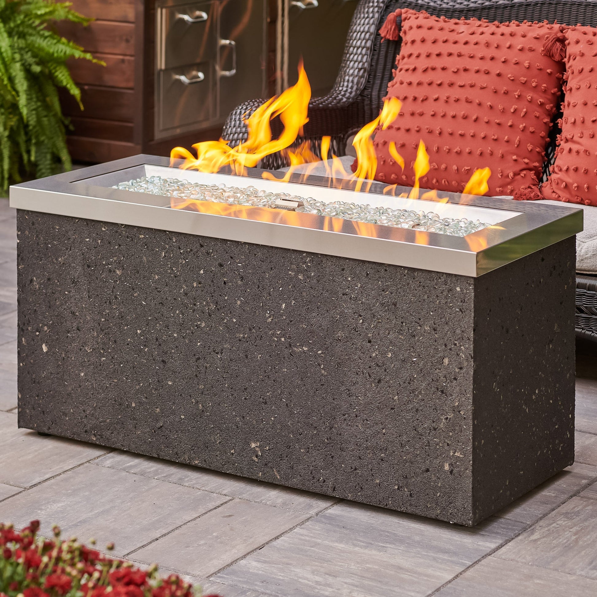 Key Largo 48 Inch Rectangular Stucco Natural Gas Fire Pit Table