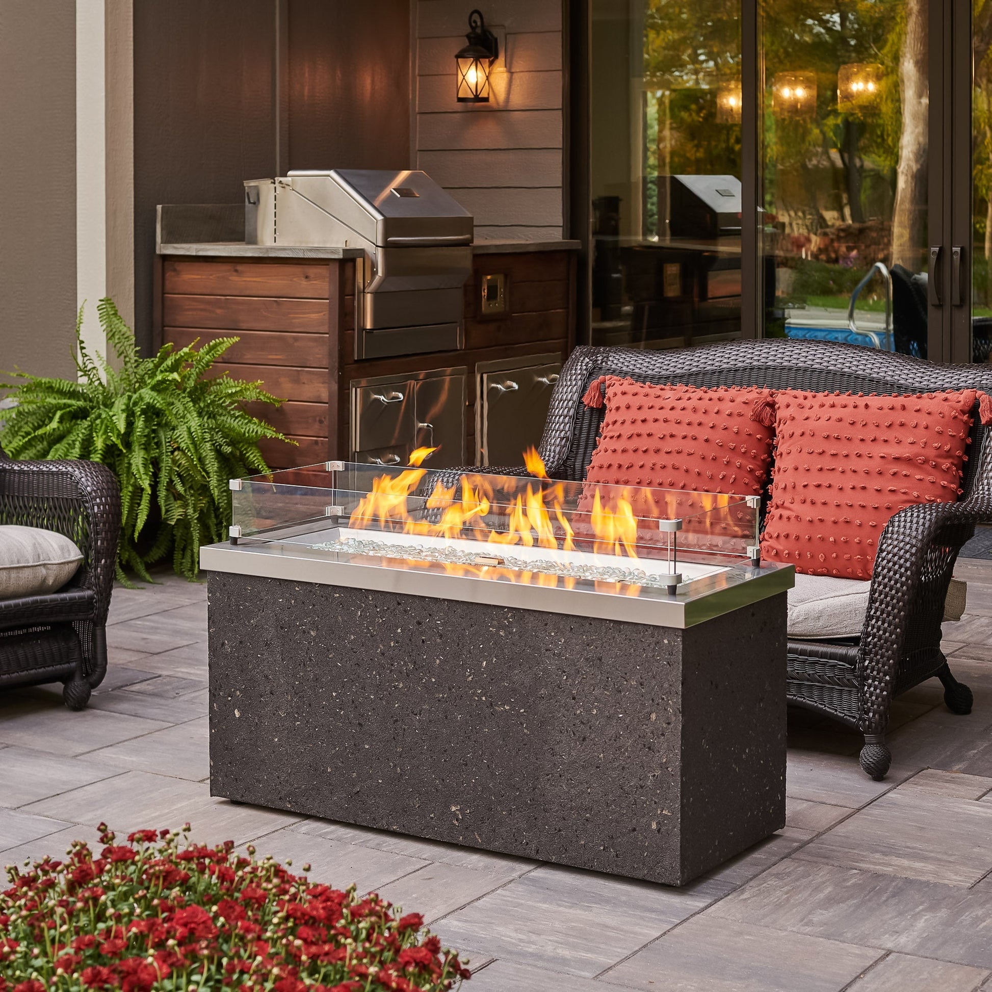 Key Largo 48 Inch Rectangular Stucco Natural Gas Fire Pit Table