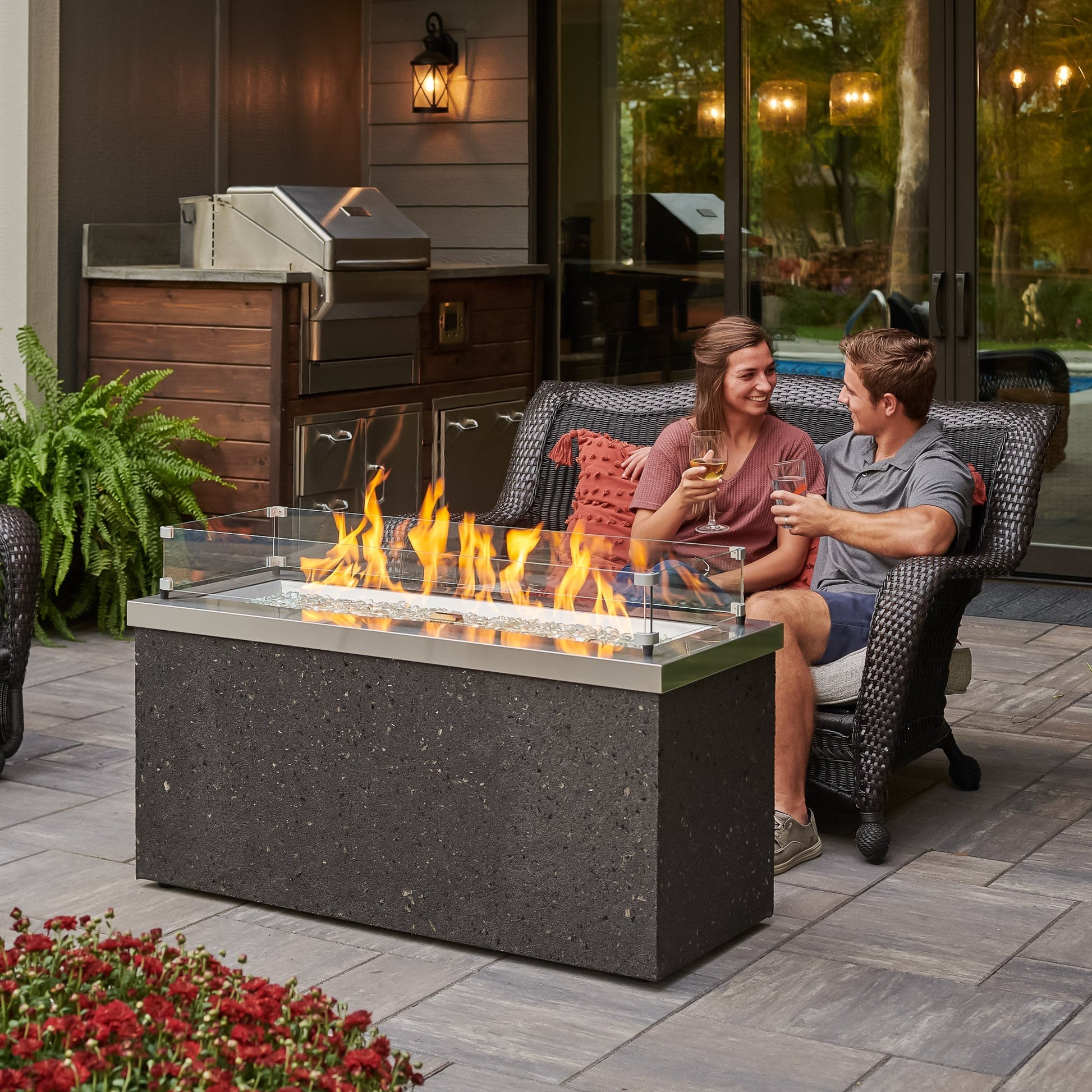 Key Largo 48 Inch Rectangular Stucco Natural Gas Fire Pit Table
