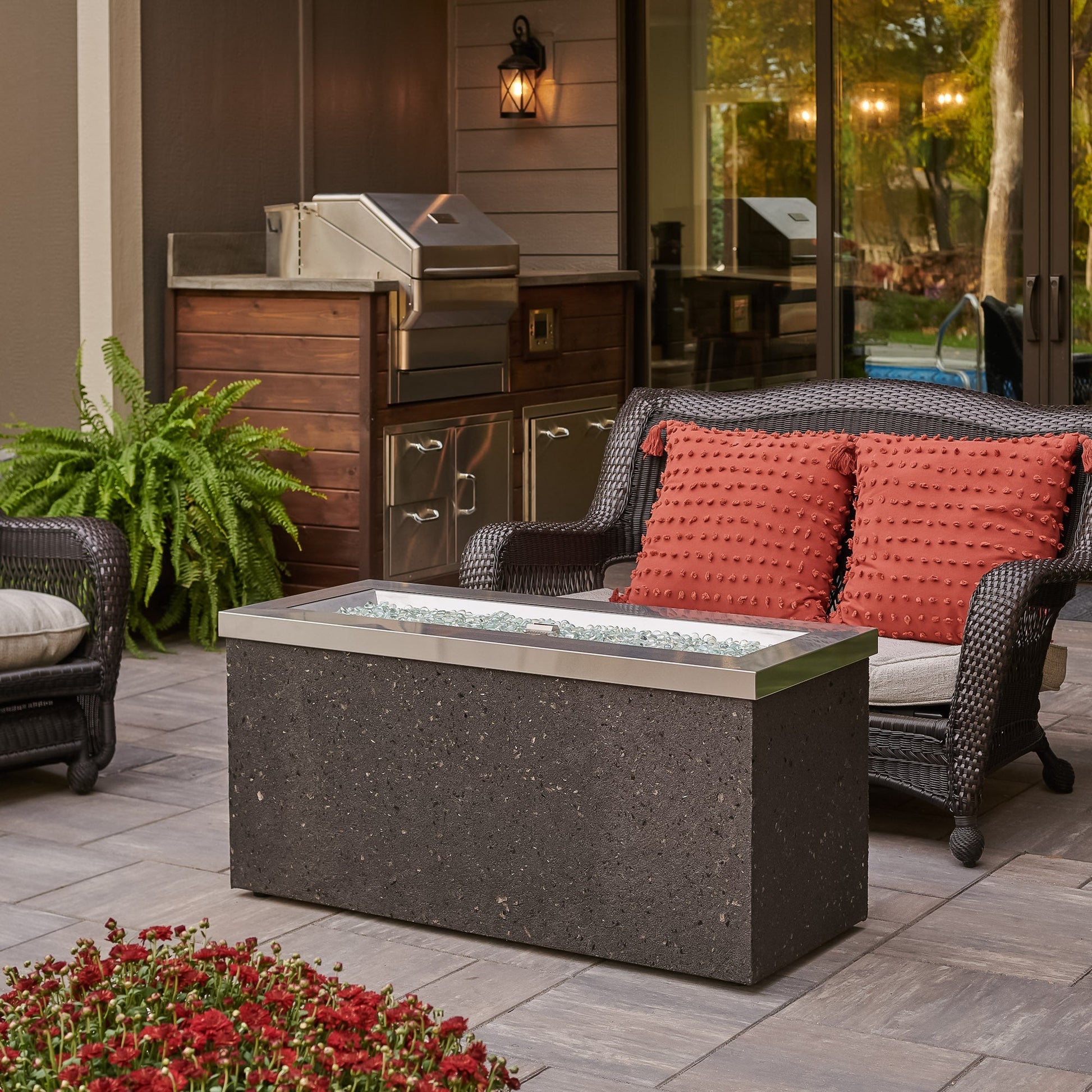 Key Largo 48 Inch Rectangular Stucco Natural Gas Fire Pit Table