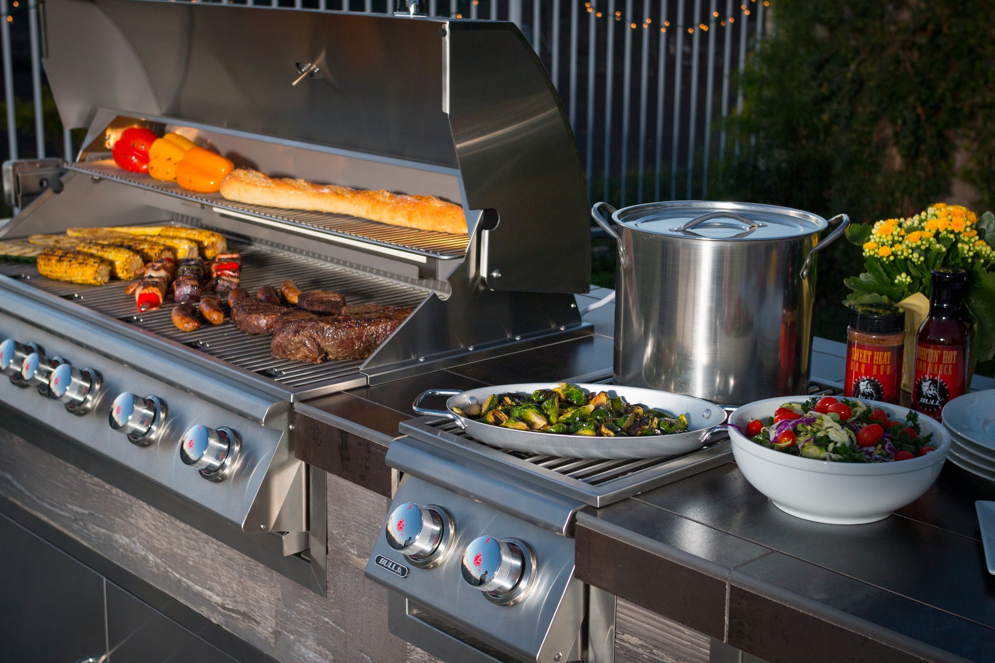 Bull Double Stainless Steel Built-In Side Burner with Stainless Steel Lid