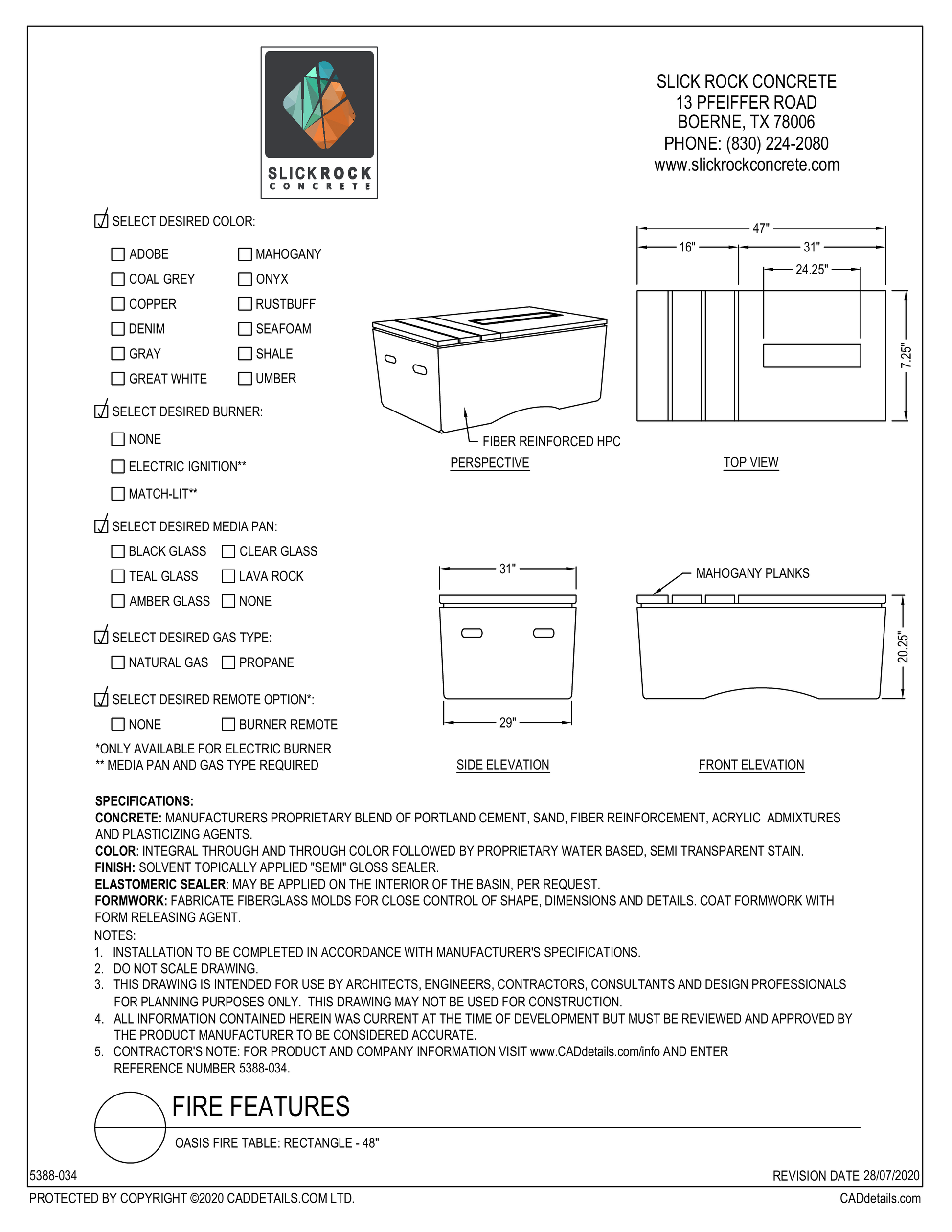 Oasis Series 48-inch Fire Table