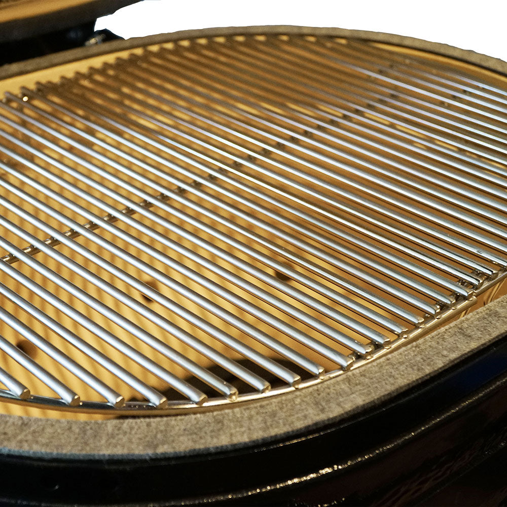 Primo Oval XL 400 Ceramic Kamado Grill On Curved Cypress Table (PGCXLH+PG00600)