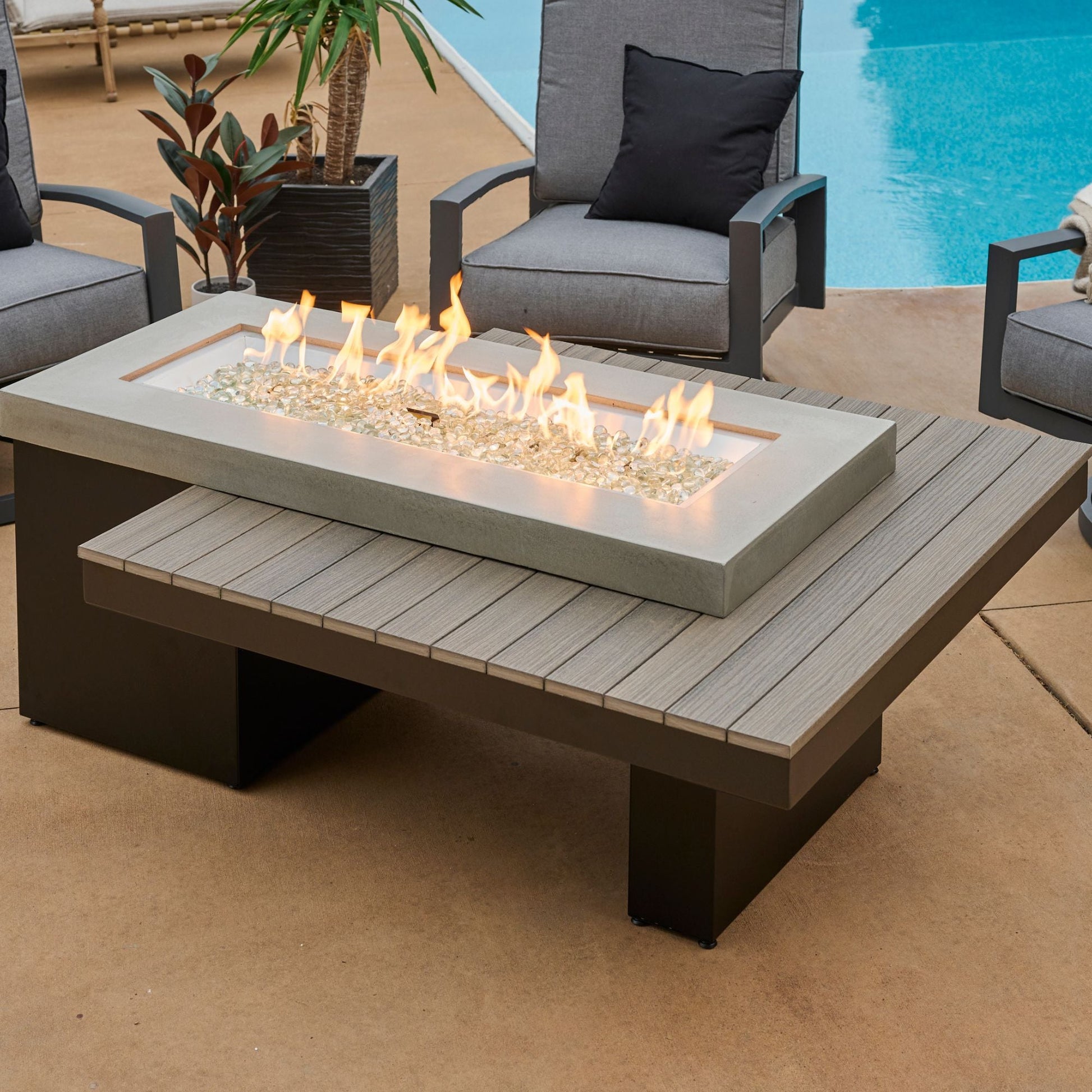 Uptown Coastal Grey Linear Gas Fire Pit Table