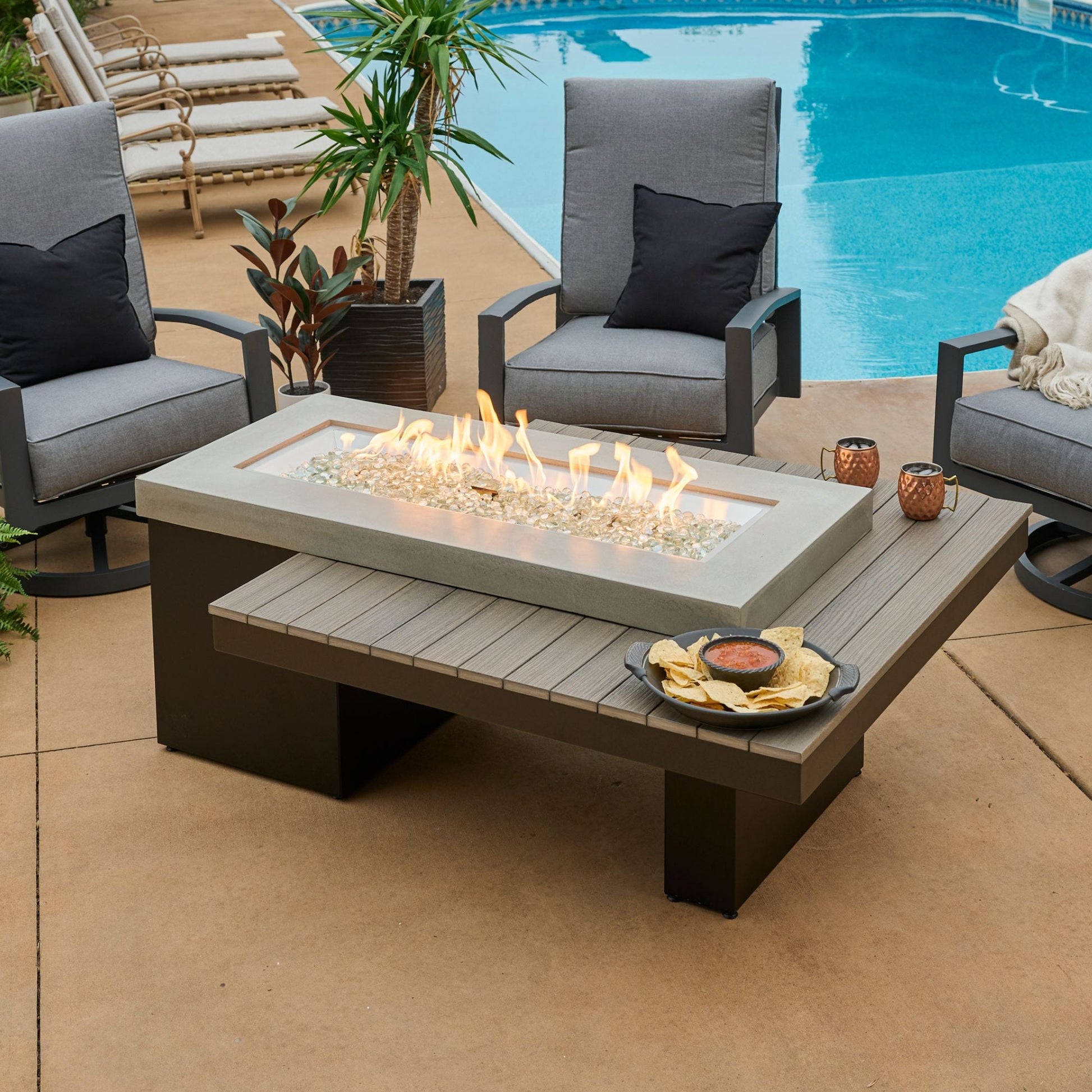 Uptown Coastal Grey Linear Gas Fire Pit Table