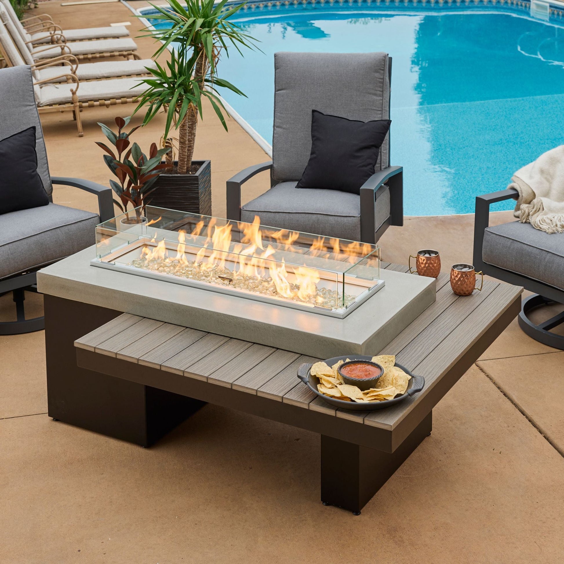 Uptown Coastal Grey Linear Gas Fire Pit Table