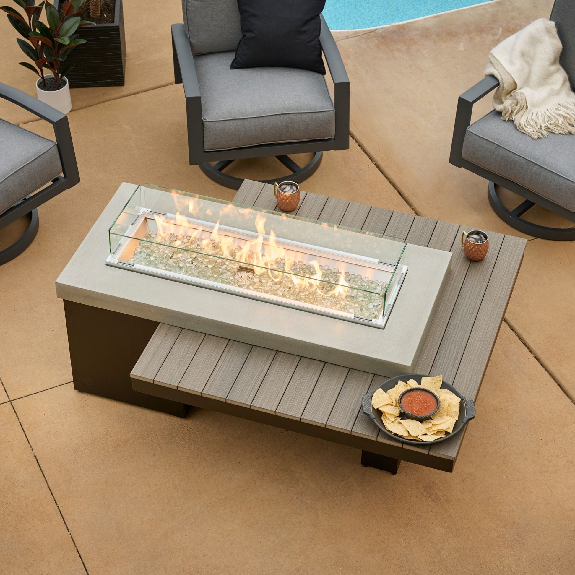 Uptown Coastal Grey Linear Gas Fire Pit Table