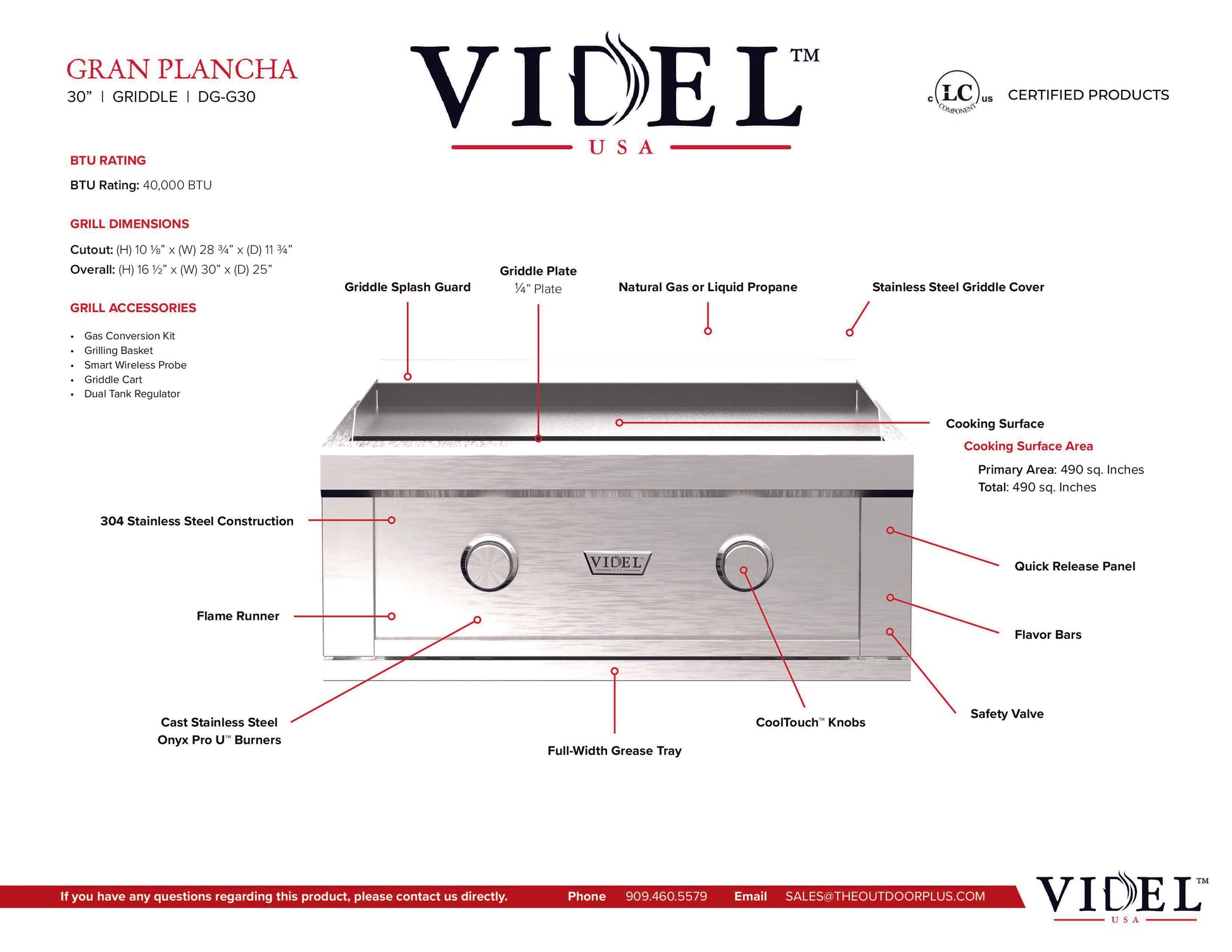 Videl Gran Plancha I 30-Inch Built-In Premium Gas Griddle