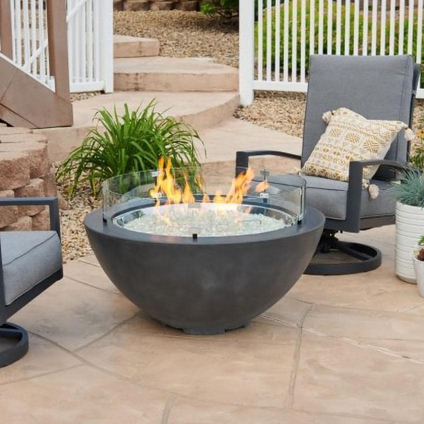 Villa View 42-Inch Round Glass Fiber Reinforced Concrete Propane Fire Bowl in Midnight Mist