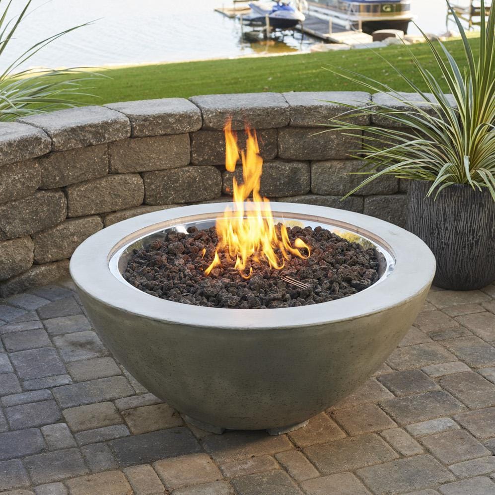 Villa View 42-Inch Round Glass Fiber Reinforced Concrete Propane w/ Electronic Ignition Fire Bowl in Natural Gray