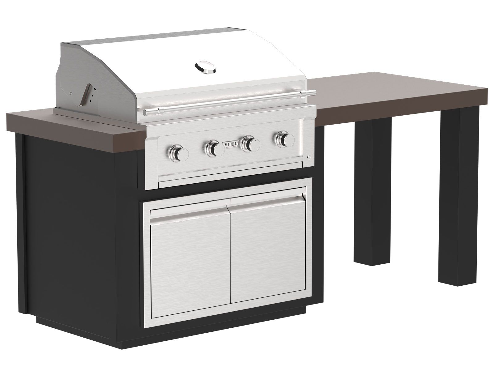 Videl 7-Ft Alta Outdoor Kitchen Island with Gran Fuego 36-Inch 4-Burner Gas Grill, Doble Doors and Table Bar