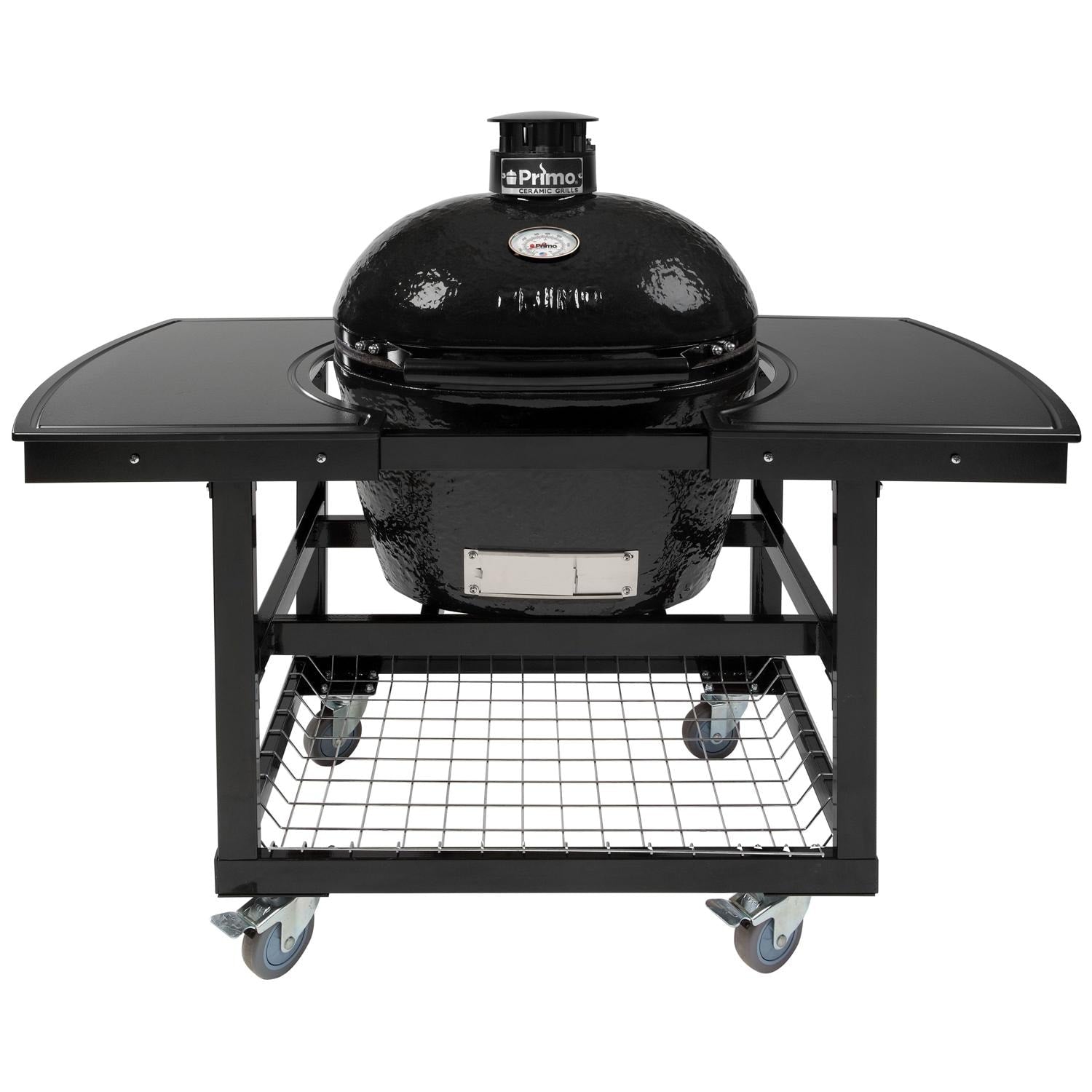 Primo Oval Large 300 Kamado Grill with Steel Cart & Side Shelves