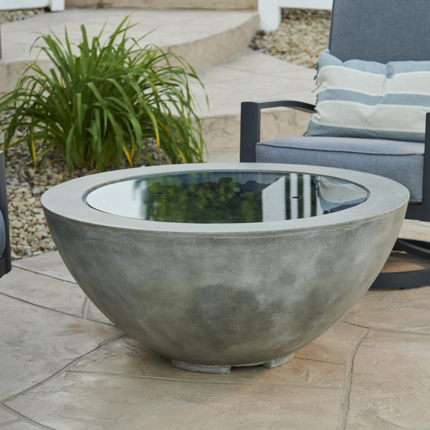 Villa View 42-Inch Round Glass Fiber Reinforced Concrete Propane w/ Electronic Ignition Fire Bowl in Natural Gray