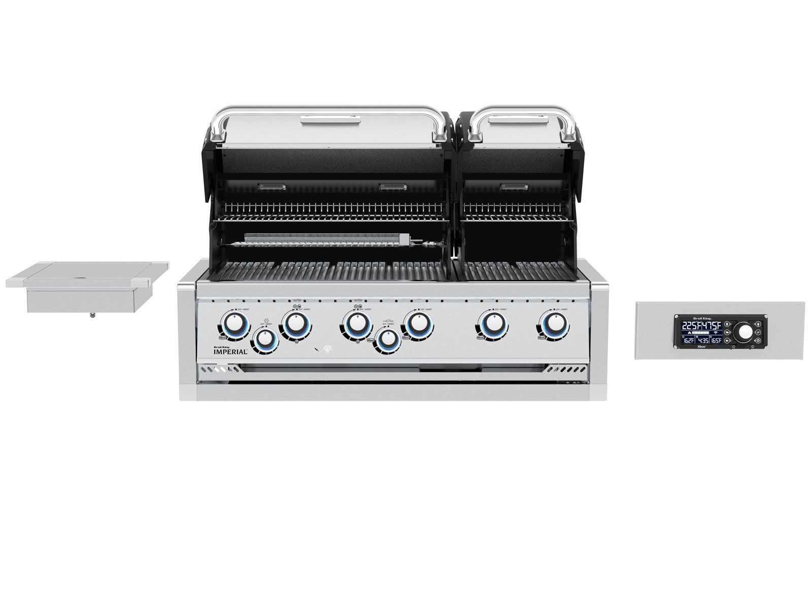 Broil King 70 x 118-Inch Outdoor Kitchen Island with Imperial QS 690i 6-Burner Gas Grill, Rotisserie, Side Burner, Refrigerator & iQue™ Technology Control