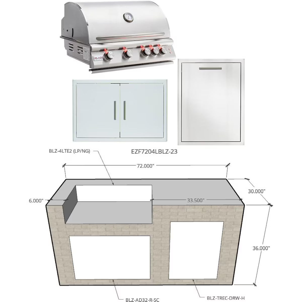 EZ Finish System 6 Ft Ready to Finish Outdoor Kitchen Island w/ Blaze Premium LTE 32-Inch Natural Gas/Propane Grill