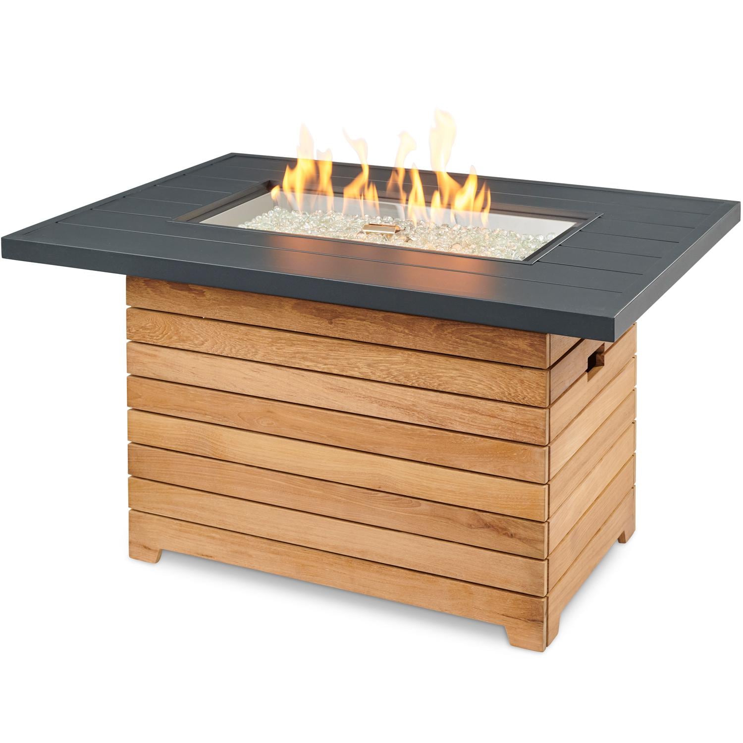 Darien 42-Inch Rectangular Teak Natural Gas Fire Pit Table in Gray