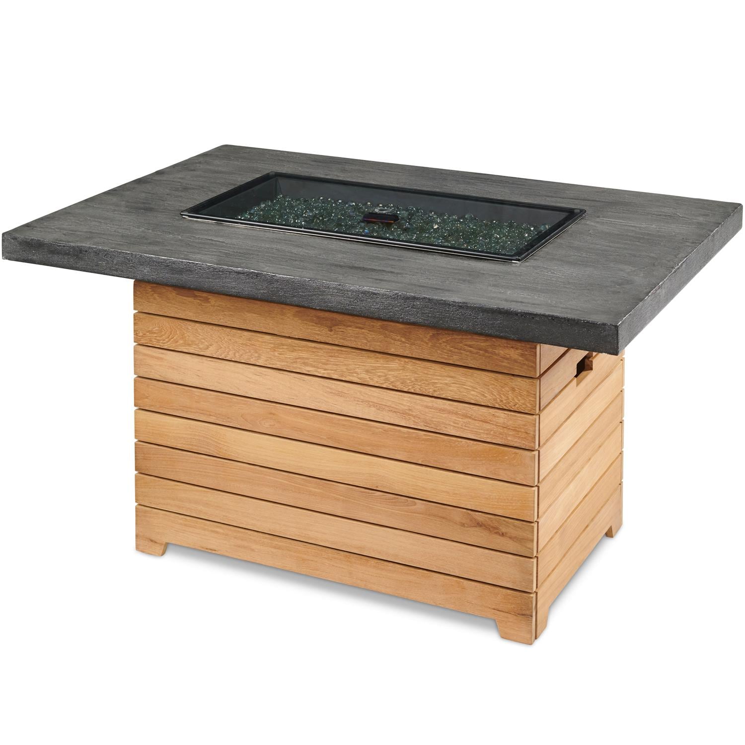 Darien 44-Inch Rectangular Teak Propane Fire Pit Table in Gray