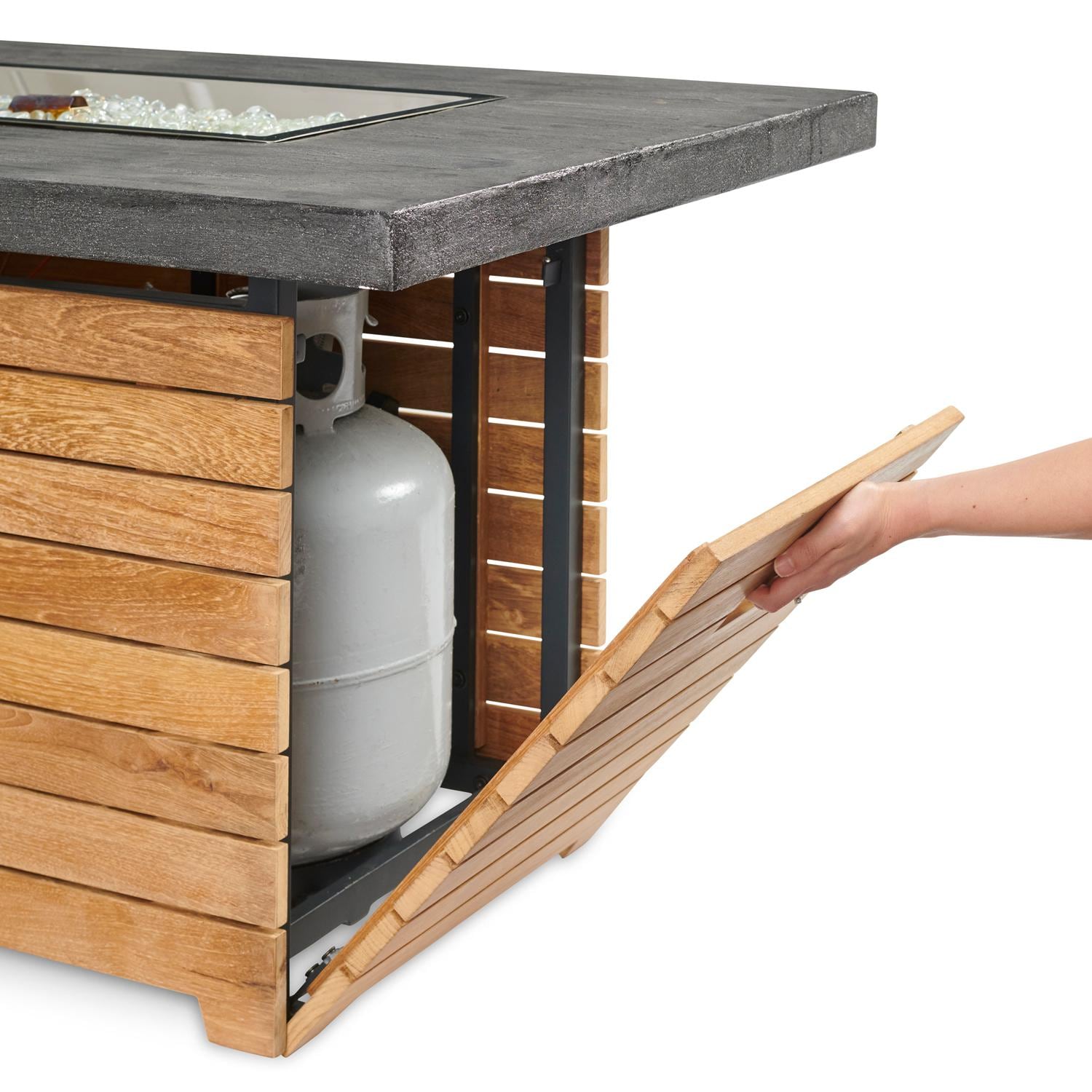 Darien 44-Inch Rectangular Teak Propane Fire Pit Table in Gray