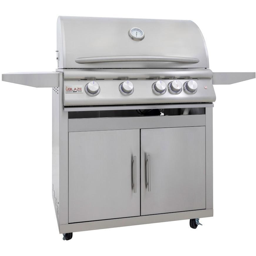 Blaze LTE+ Marine Grade 32-Inch 4-Burner Freestanding Gas Grill w/ Rear Infrared Burner and Grill Lights (BLZ-4LTE3MG+CART)