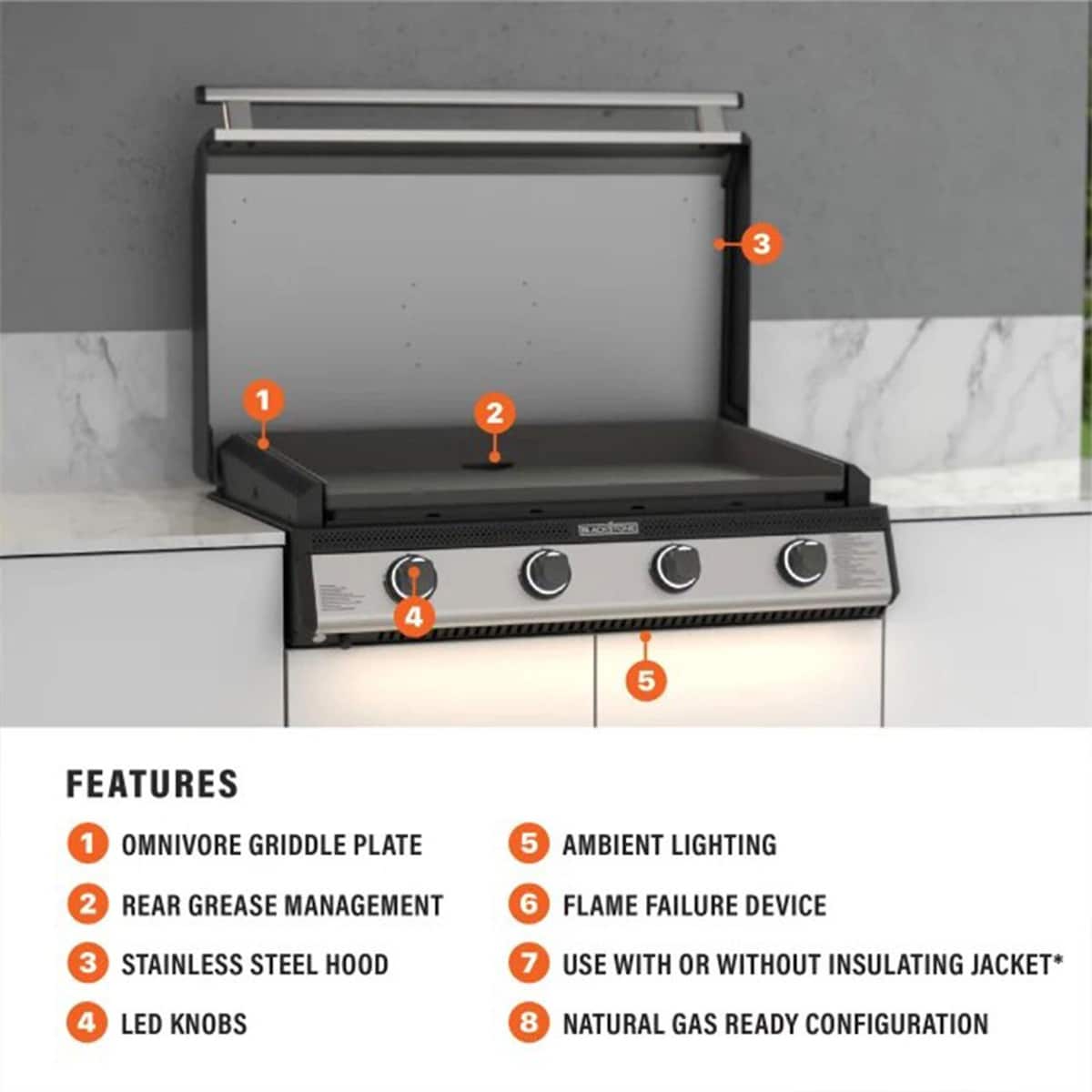 Blackstone 36-Inch Built-In Natural Gas Griddle W/Hood - 6303