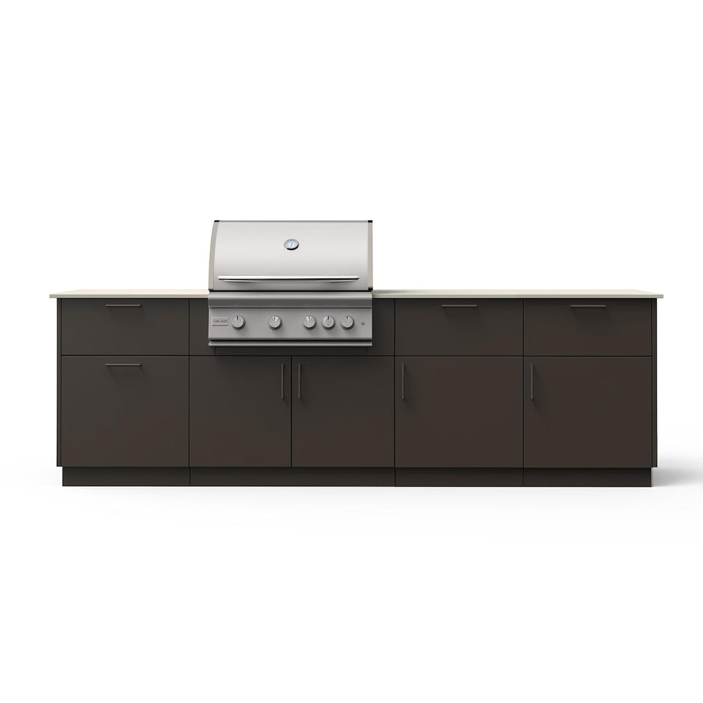 Isla de cocina exterior Blaze High Noon de 3 m con parrilla de propano LTE+ de grado marino de 81 cm en bronce arquitectónico y encimera Keon 