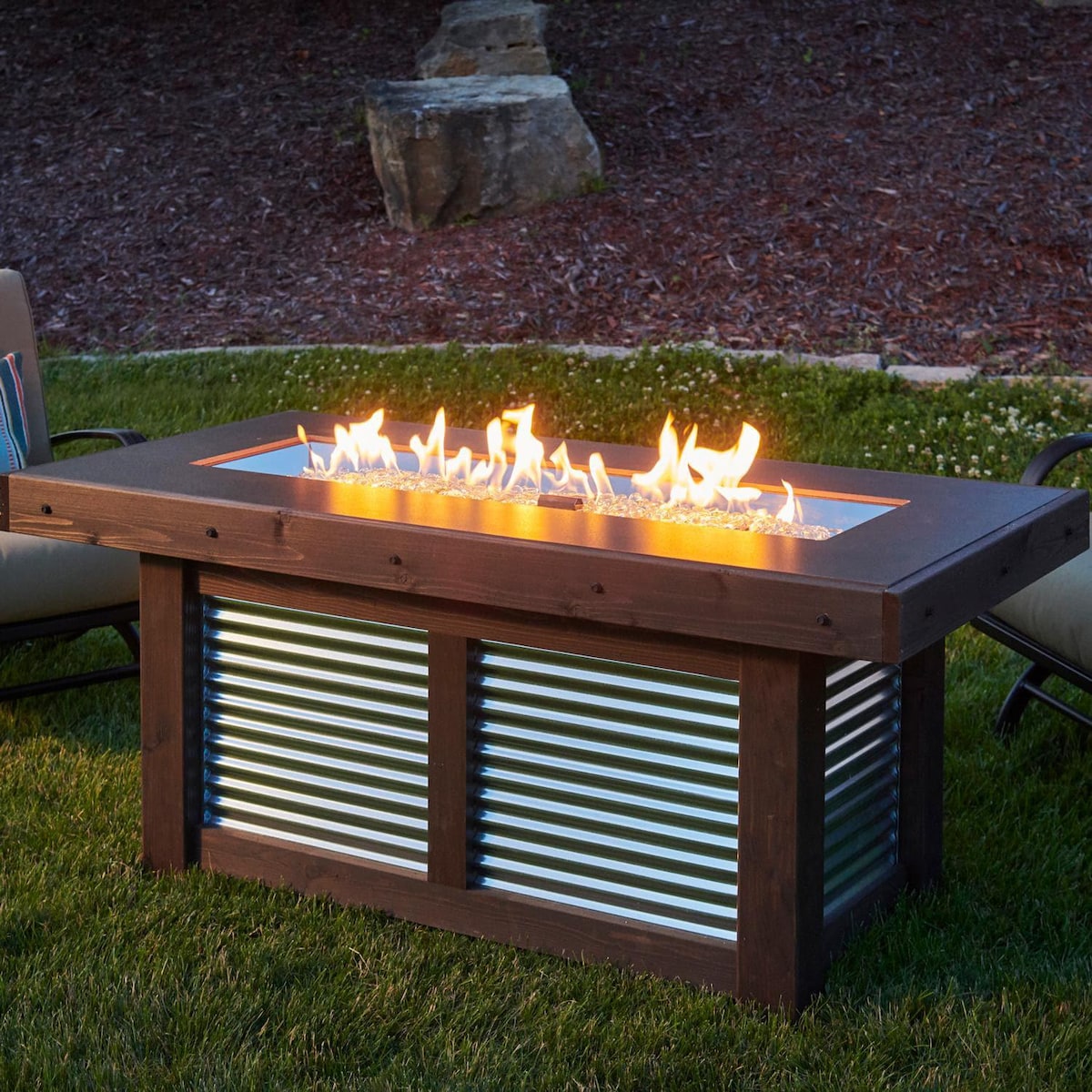 Denali Brew 57-Inch Rectangular Wood-Burning Natural Gas Fire Pit Table in Brown