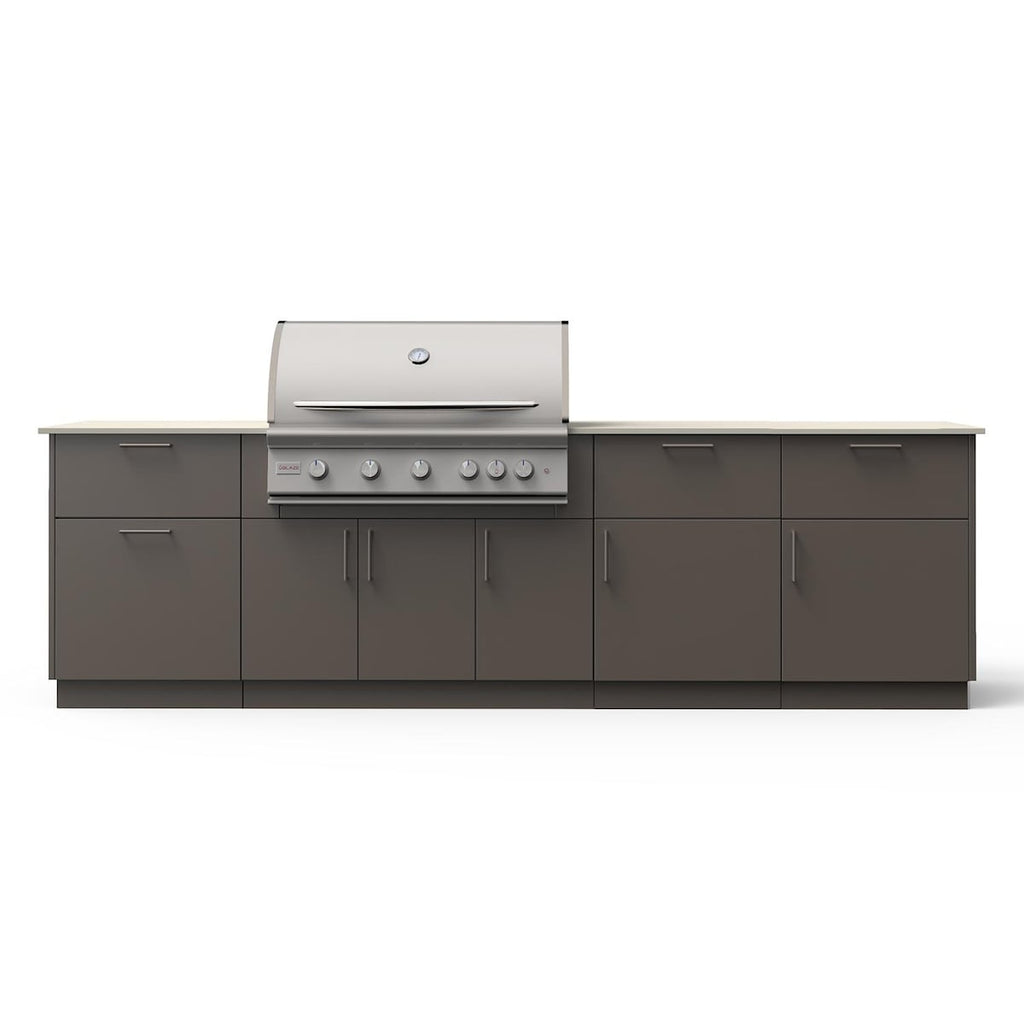 Isla de cocina exterior Blaze High Noon de 3 m con parrilla de propano LTE+ de 101 cm en bronce arquitectónico y encimera Aeris 
