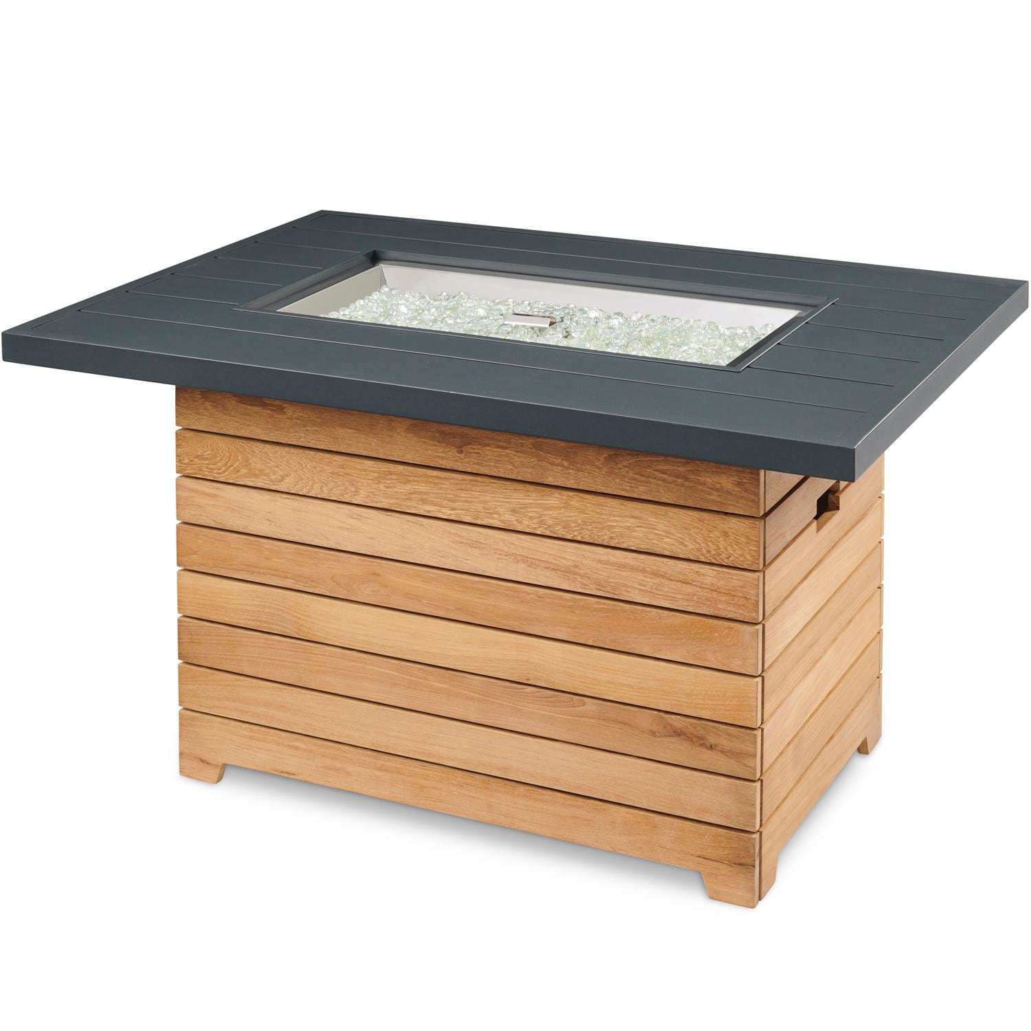 Darien 42-Inch Rectangular Teak Natural Gas Fire Pit Table in Gray