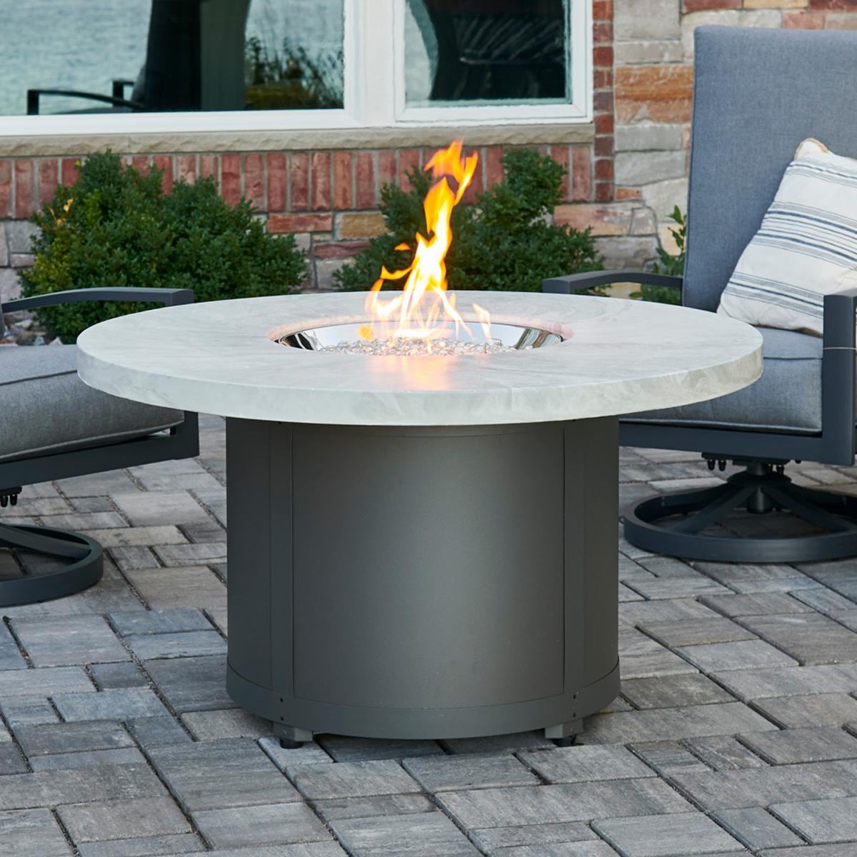 Beacon 48-Inch Round Powder Coated Steel Propane Fire Pit Table in White