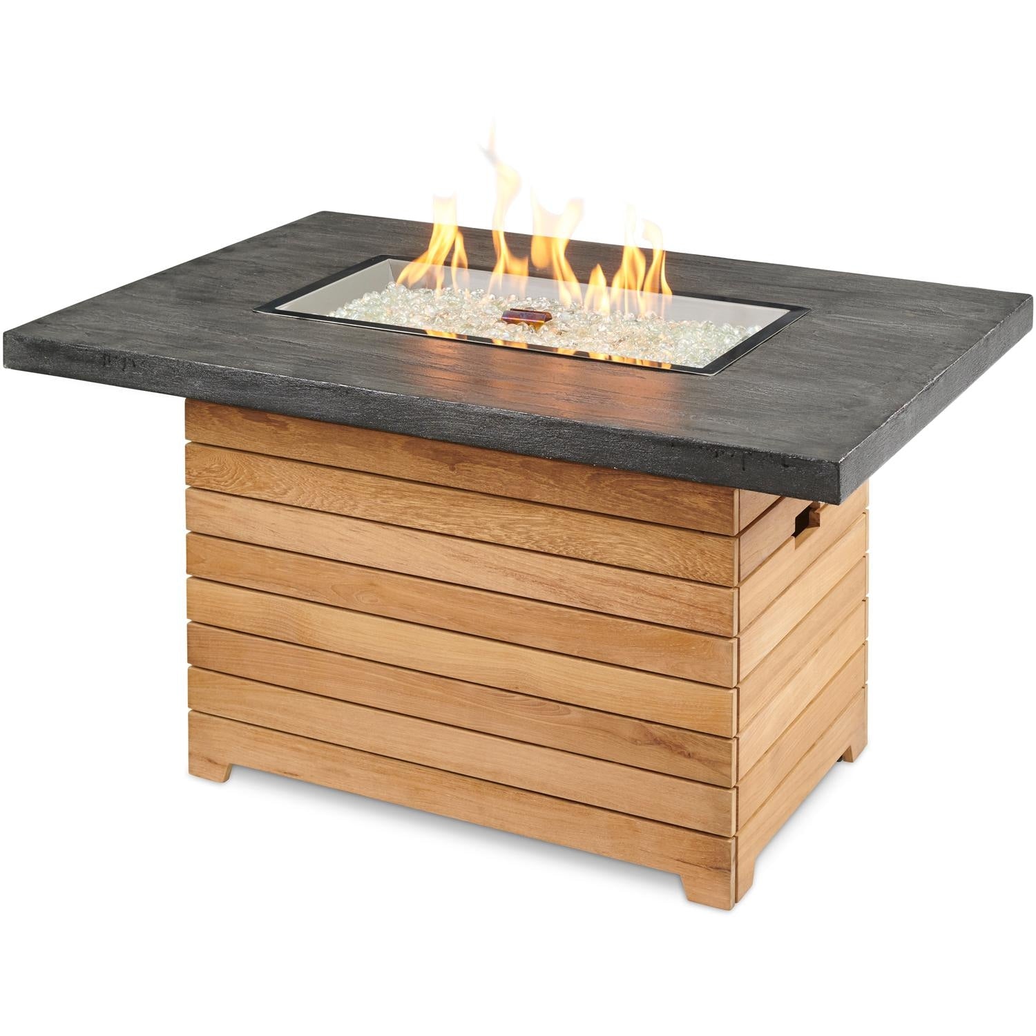 Darien 44-Inch Rectangular Teak Propane Fire Pit Table in Gray
