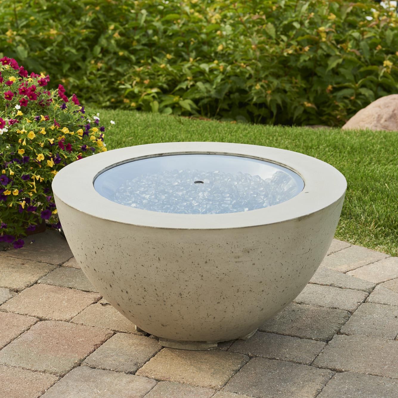 Cove 29-Inch Round Glass Fiber Reinforced Concrete Propane Fire Bowl in Natural Gray