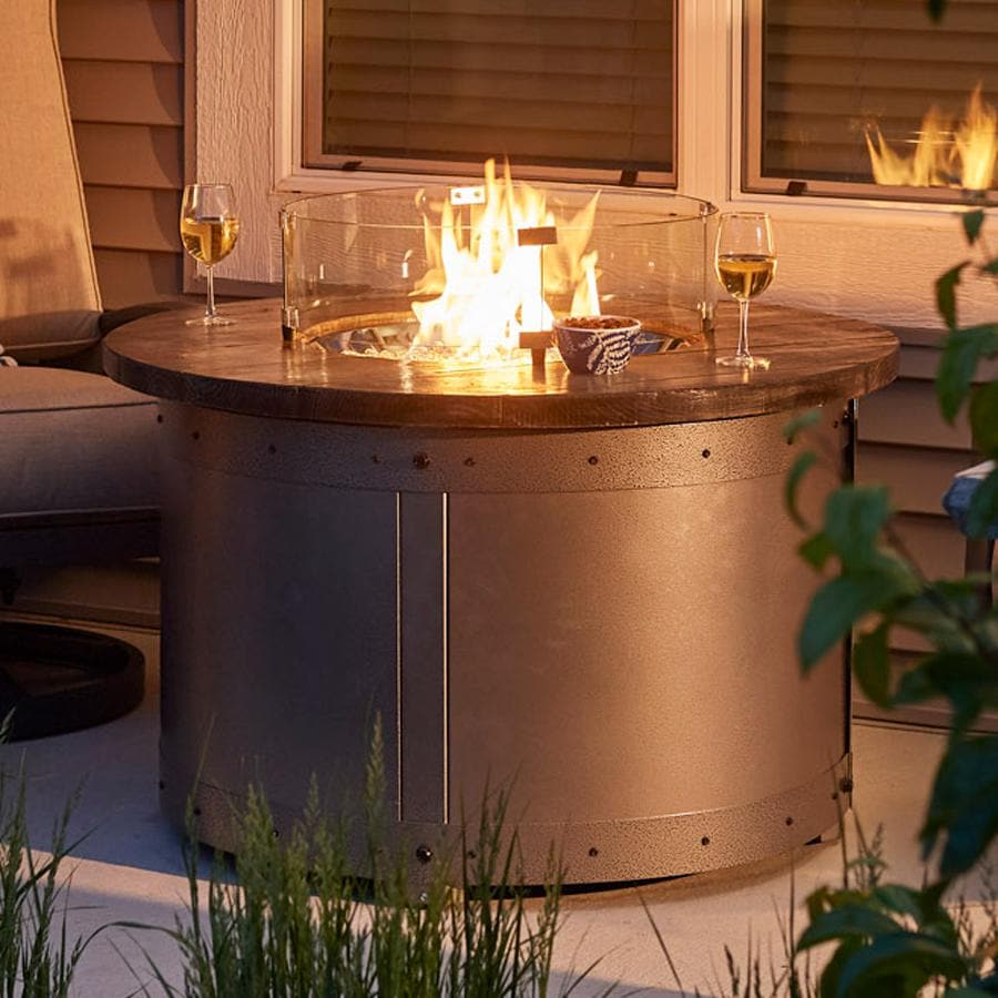 Edison 41-Inch Round Powder Coated Steel Propane Fire Pit Table in Gray
