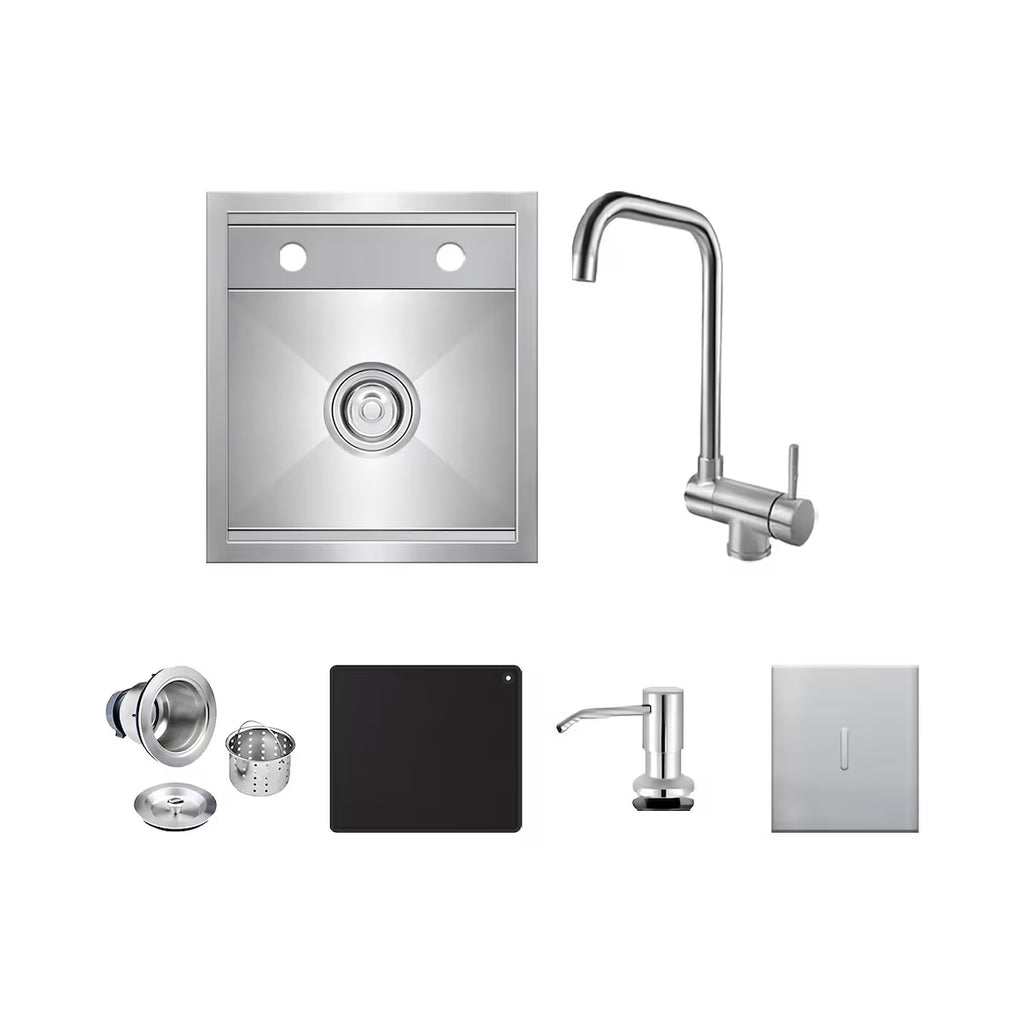 16 X 18-in Dual-Mount 304 Stainless Steel Outdoor Sink W/ Folding Faucet, Cover, Drain & Soap Pump
