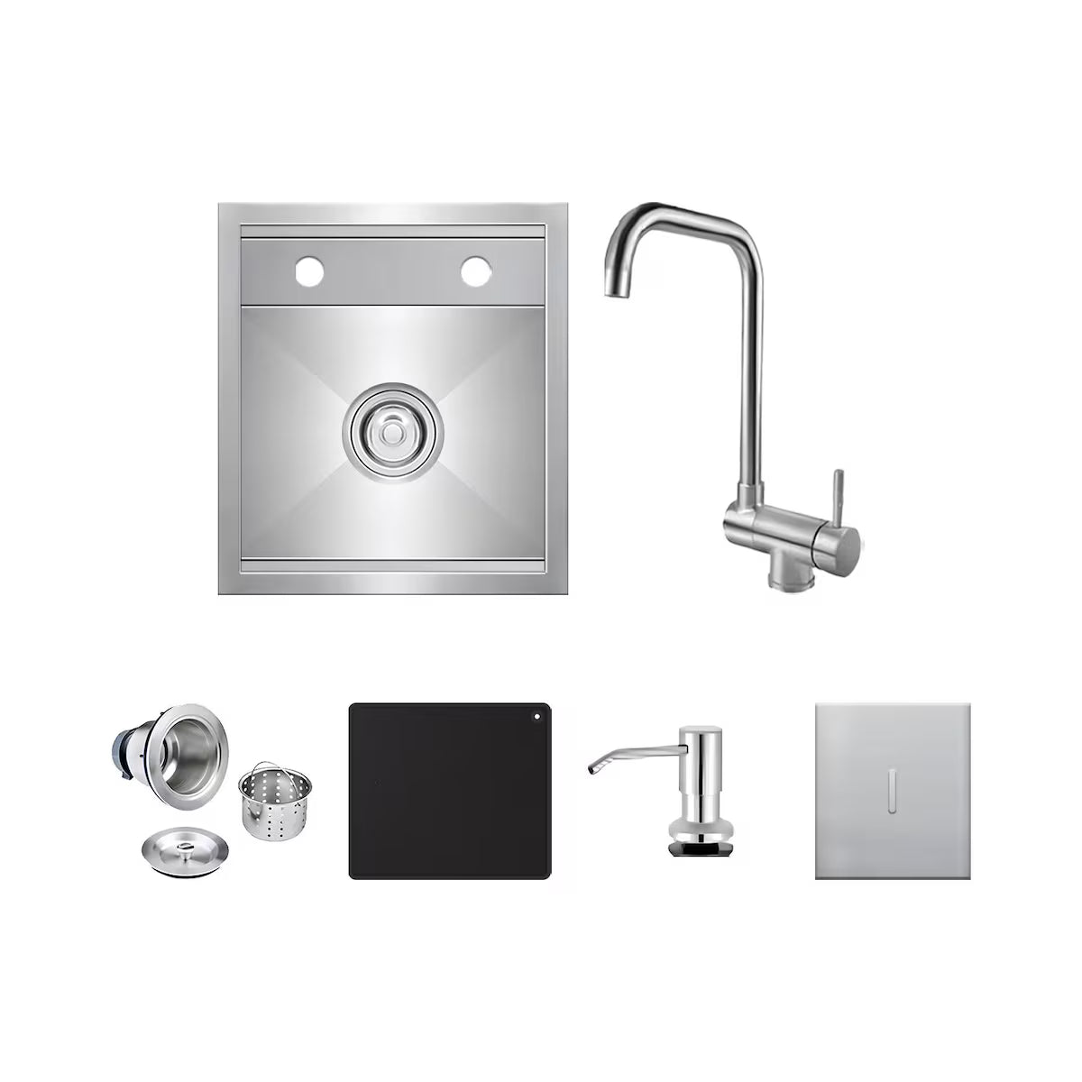 16 X 18-in Dual-Mount 304 Stainless Steel Outdoor Sink W/ Folding Faucet, Cover, Drain & Soap Pump