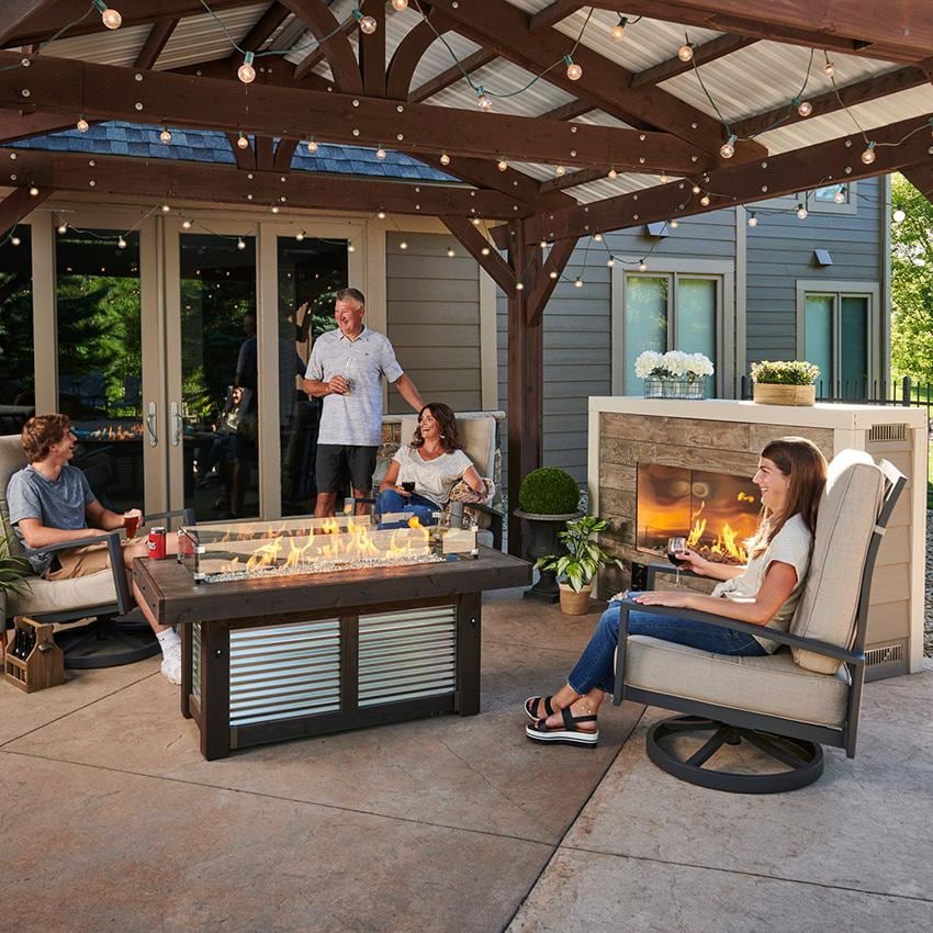 Denali Brew 57-Inch Rectangular Wood-Burning Natural Gas Fire Pit Table in Brown