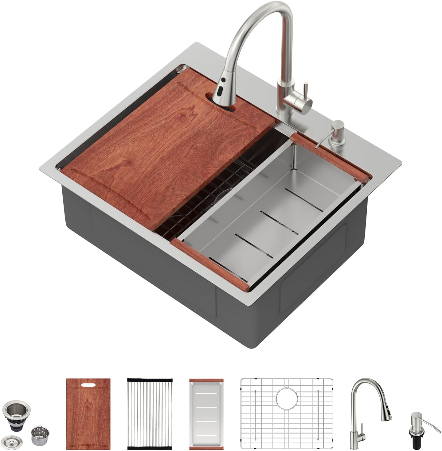 Signature 25" Beslend Sink with Faucet and Soap Dispenser Single Bowl
