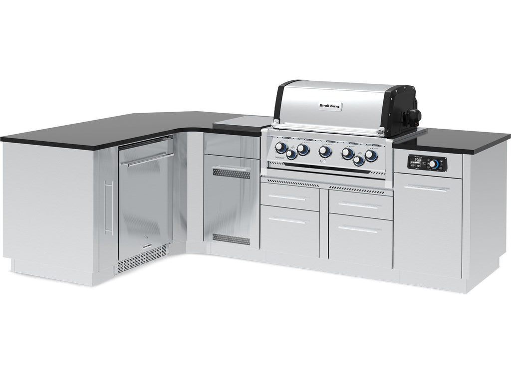 Broil King 69 x 111-Inch Outdoor Kitchen Island with Imperial QS 590i 5-Burner Gas Grill, Rotisserie, Side Burner, Refrigerator & iQue™ Technology Control
