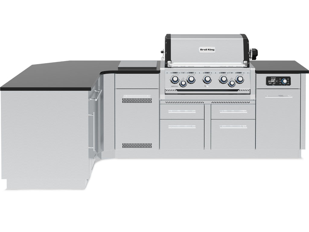 Broil King 69 x 111-Inch Outdoor Kitchen Island with Imperial QS 590i 5-Burner Gas Grill, Rotisserie, Side Burner, Refrigerator & iQue™ Technology Control