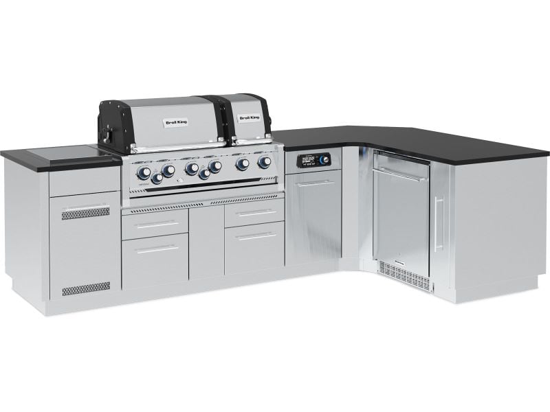 Broil King 118 x 70-Inch Outdoor Kitchen Island with Imperial QS 690i 6-Burner Gas Grill, Rotisserie, Side Burner, Refrigerator & iQue™ Technology Control