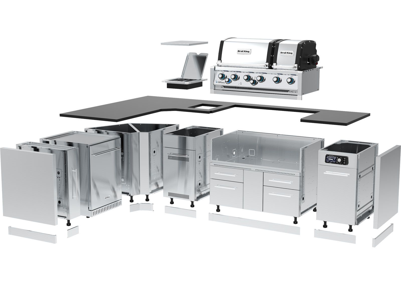 Broil King 70 x 118-Inch Outdoor Kitchen Island with Imperial QS 690i 6-Burner Gas Grill, Rotisserie, Side Burner, Refrigerator & iQue™ Technology Control